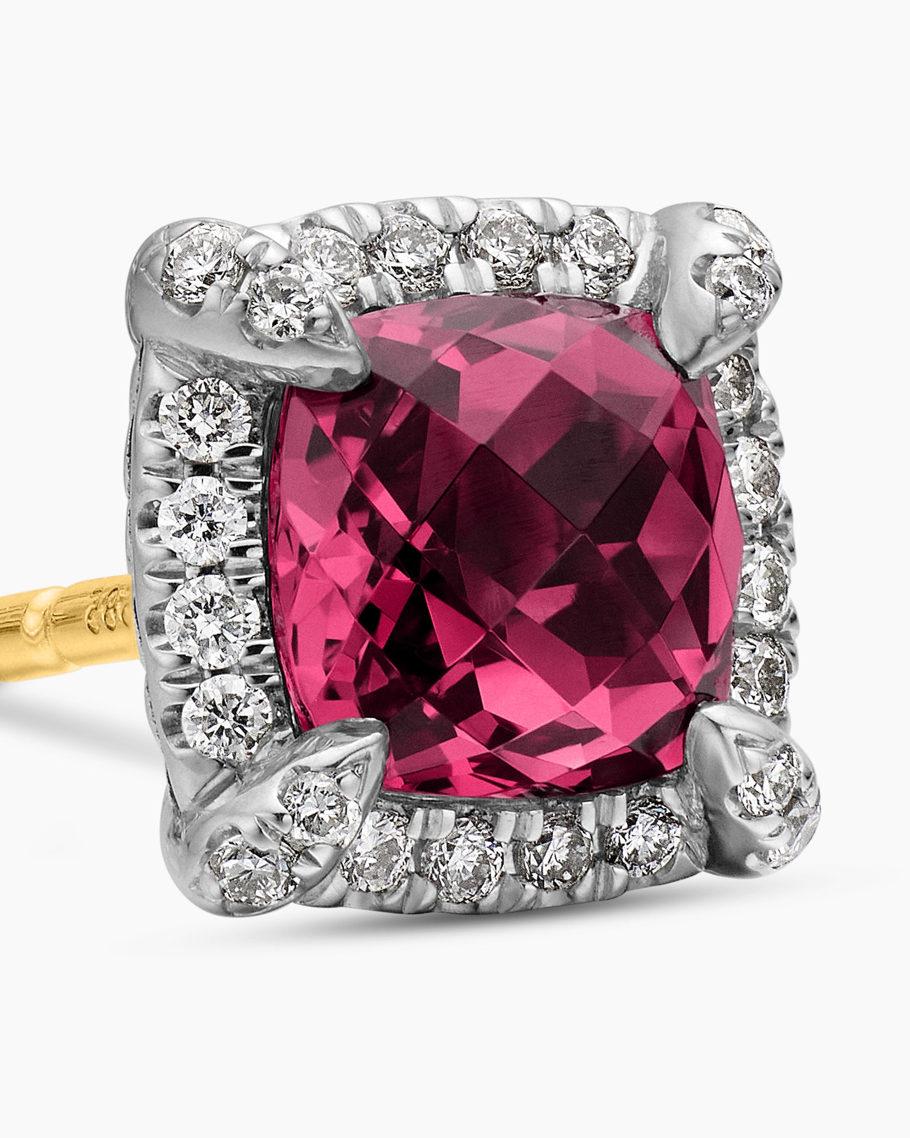 Petite Chatelaine Pavé Bezel Stud Earrings in Sterling Silver with Rhodolite Garnet and Diamonds, 5mm - Image 4
