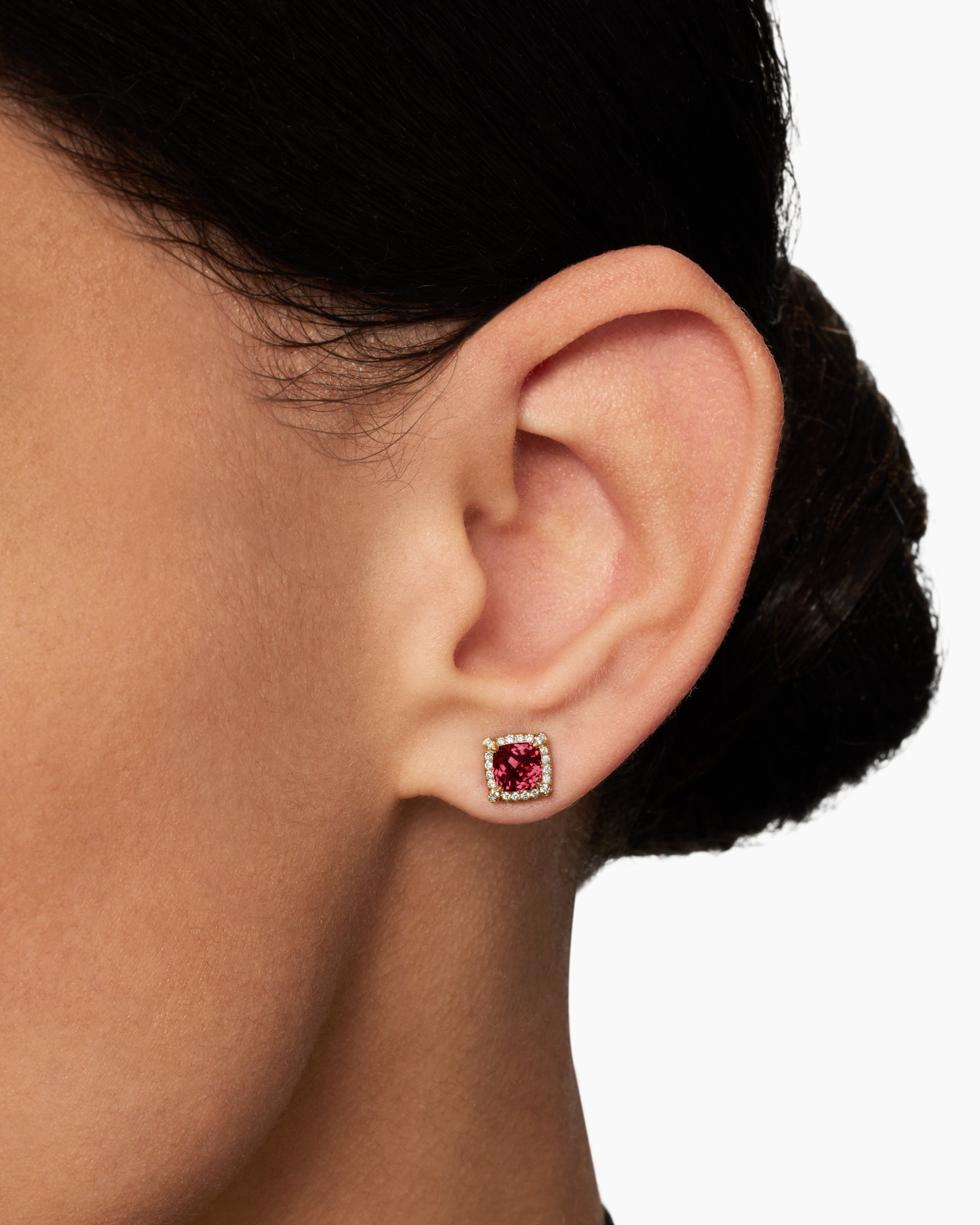 Petite Chatelaine Pavé Bezel Stud Earrings in Sterling Silver with Rhodolite Garnet and Diamonds, 5mm - Image 6