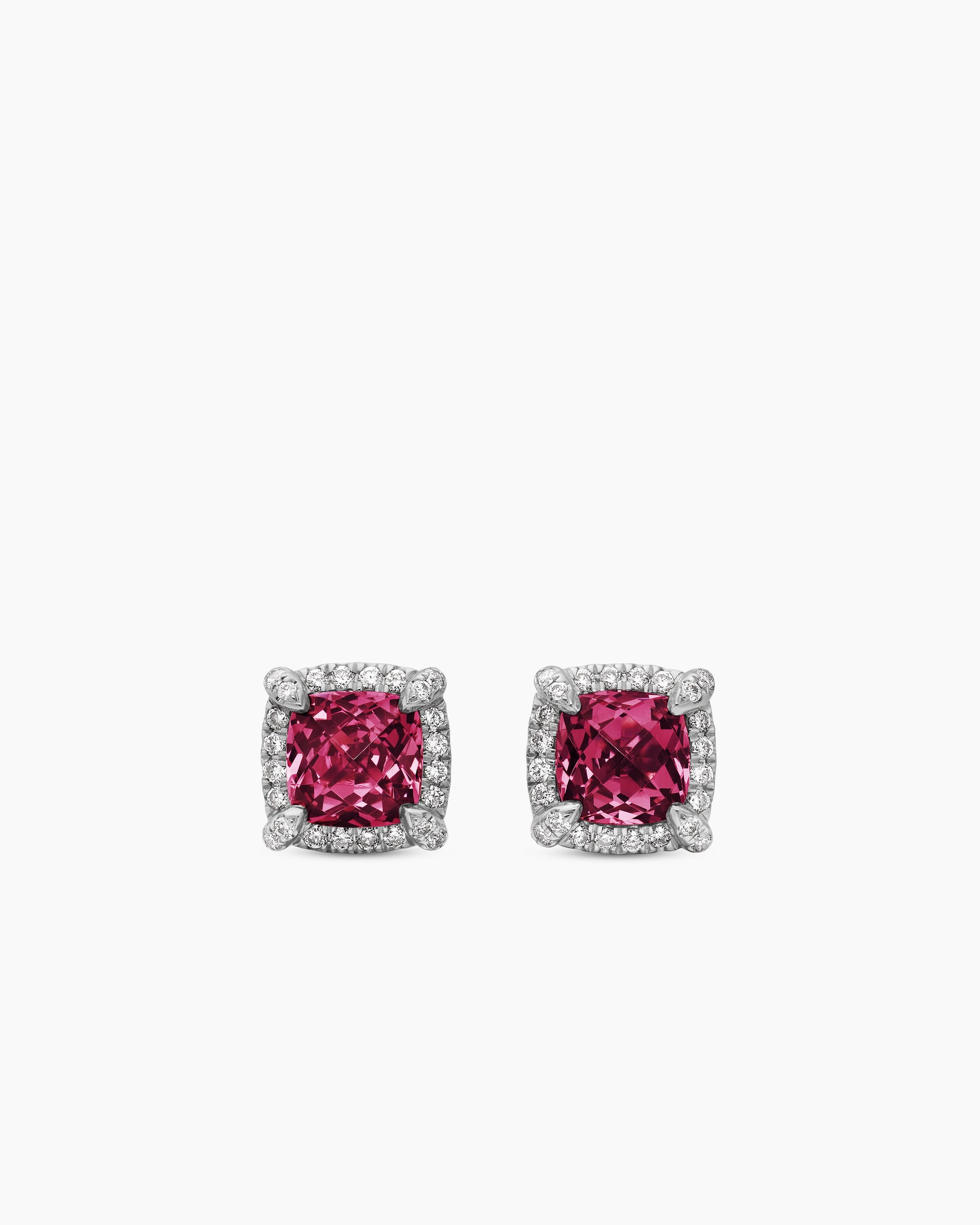 Petite Chatelaine Pavé Bezel Stud Earrings in Sterling Silver with Rhodolite Garnet and Diamonds, 5mm