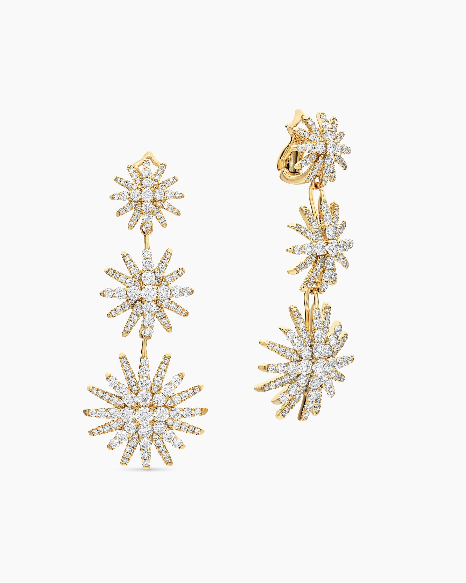 Starburst Triple Drop Earrings in 18K Yellow Gold with Diamonds, 51mm - Image 3