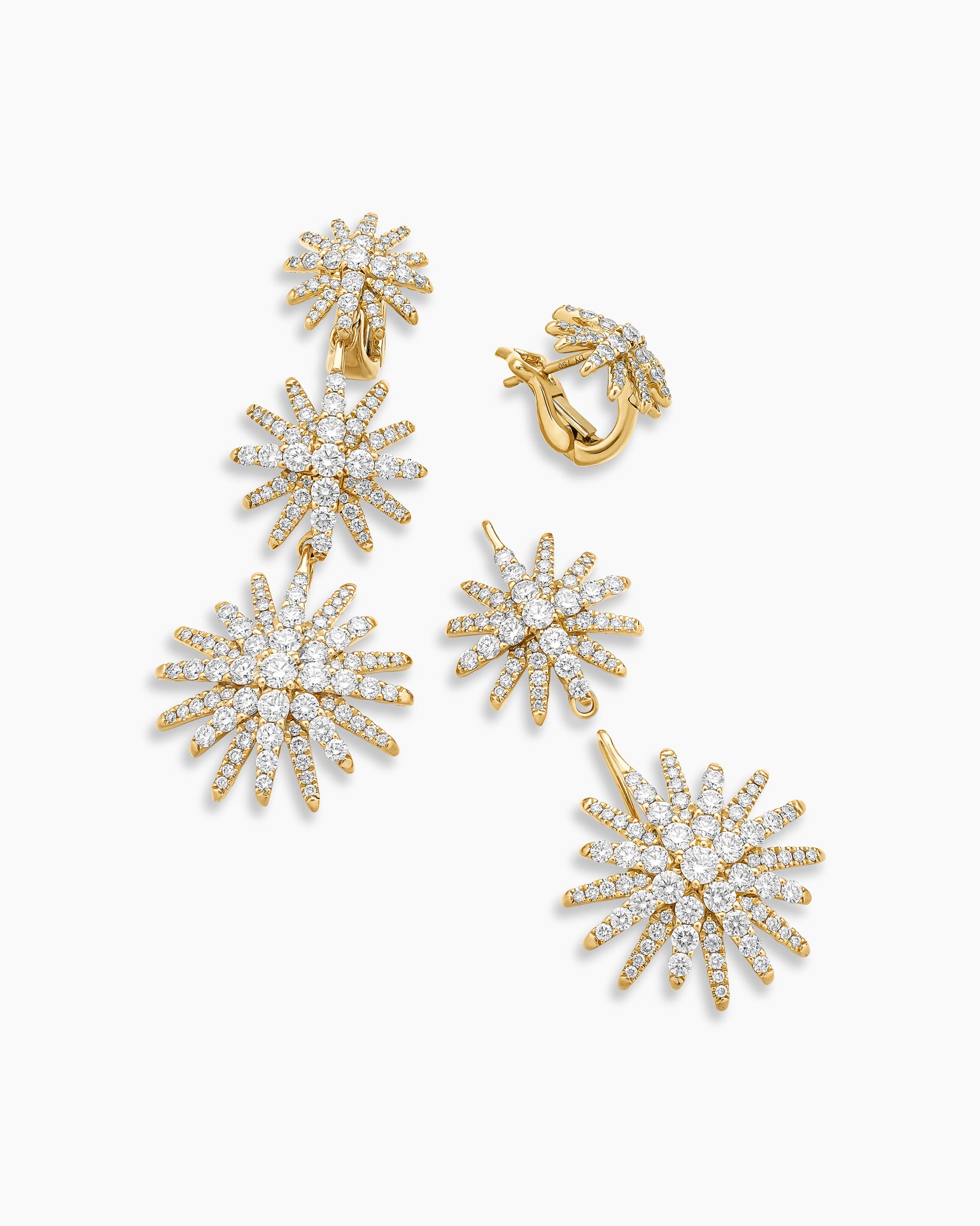 Starburst Triple Drop Earrings in 18K Yellow Gold with Diamonds, 51mm - Image 5
