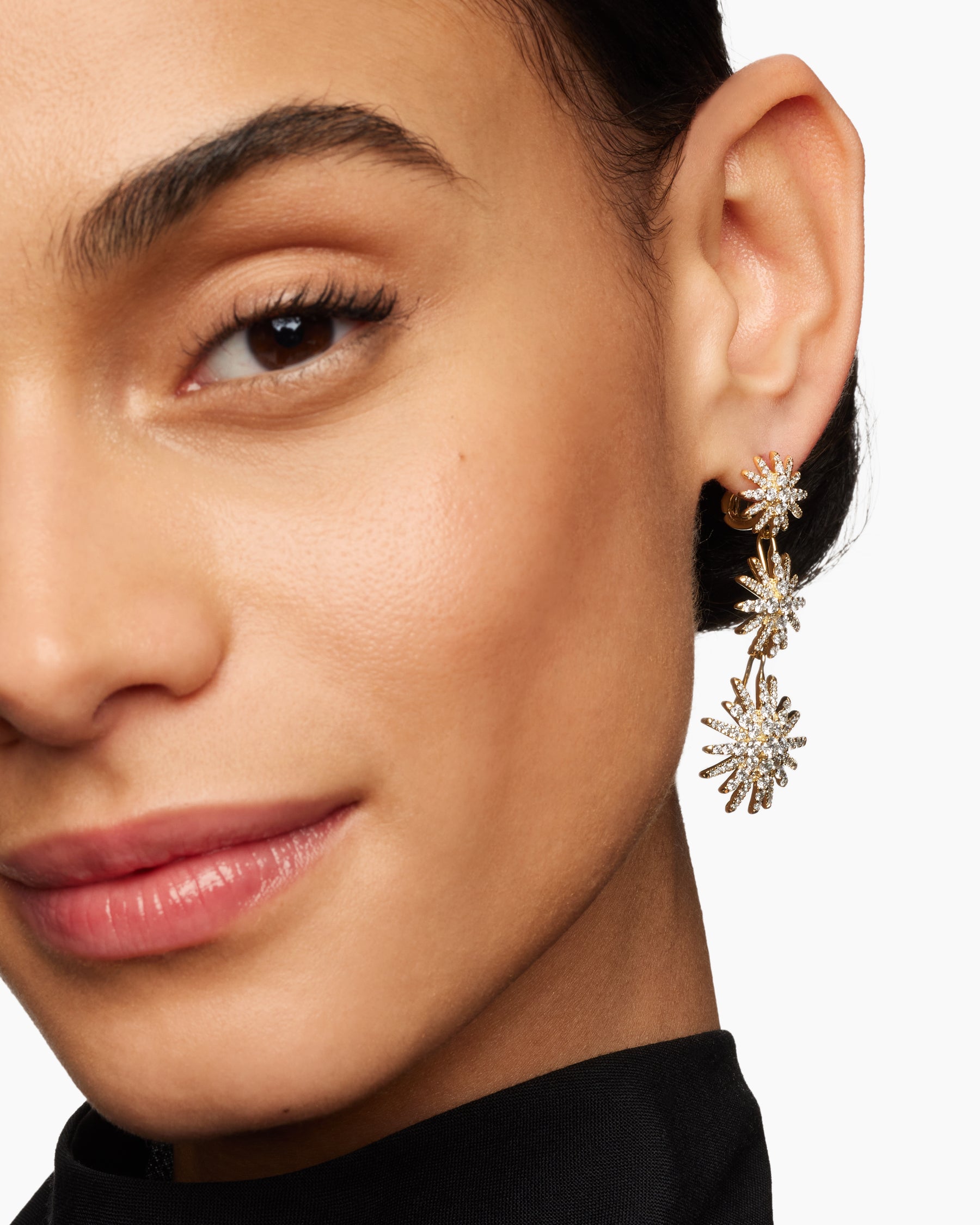Starburst Triple Drop Earrings in 18K Yellow Gold with Diamonds, 51mm - Image 6