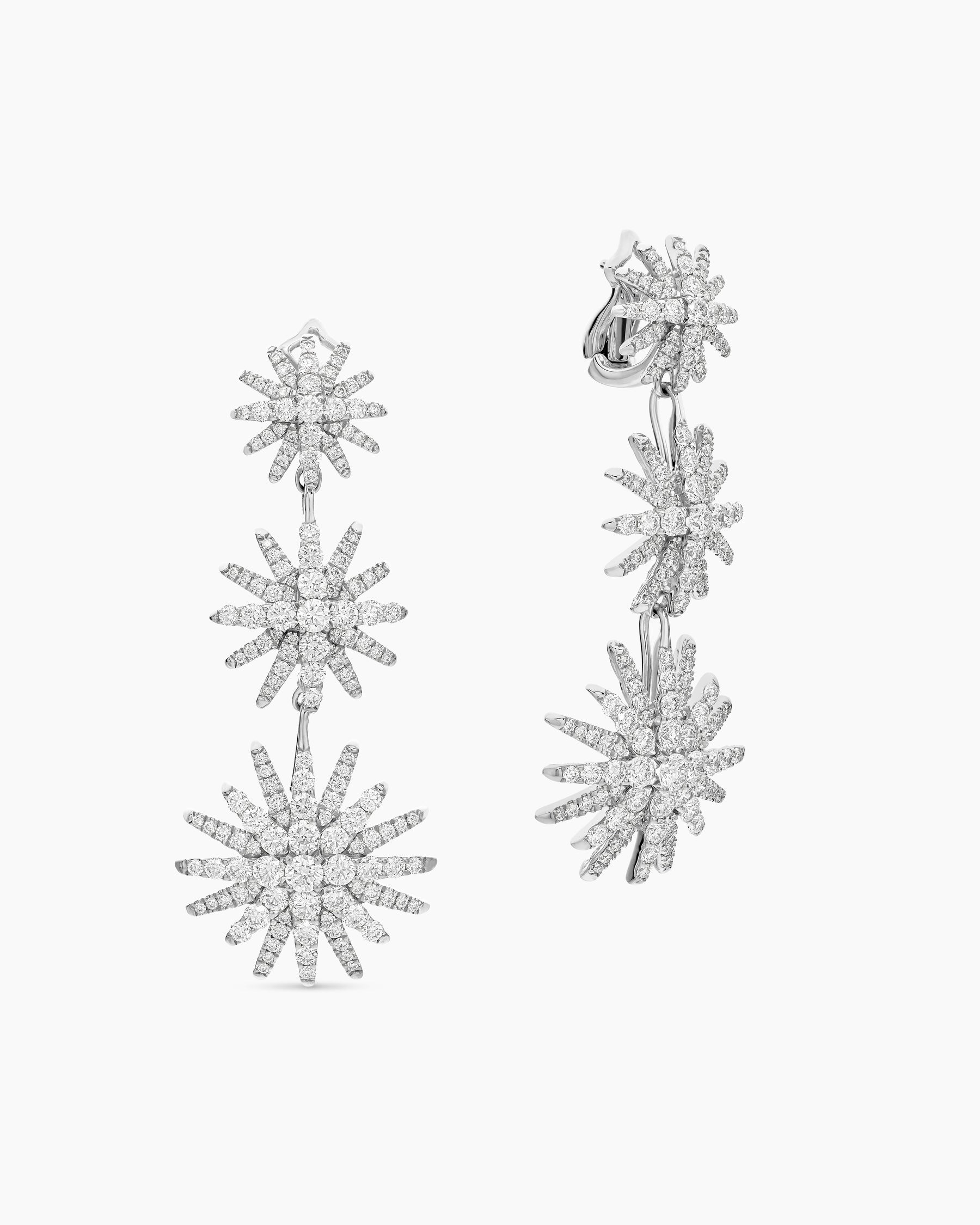 Starburst Triple Drop Earrings in 18K White Gold with Diamonds, 51mm - Image 3