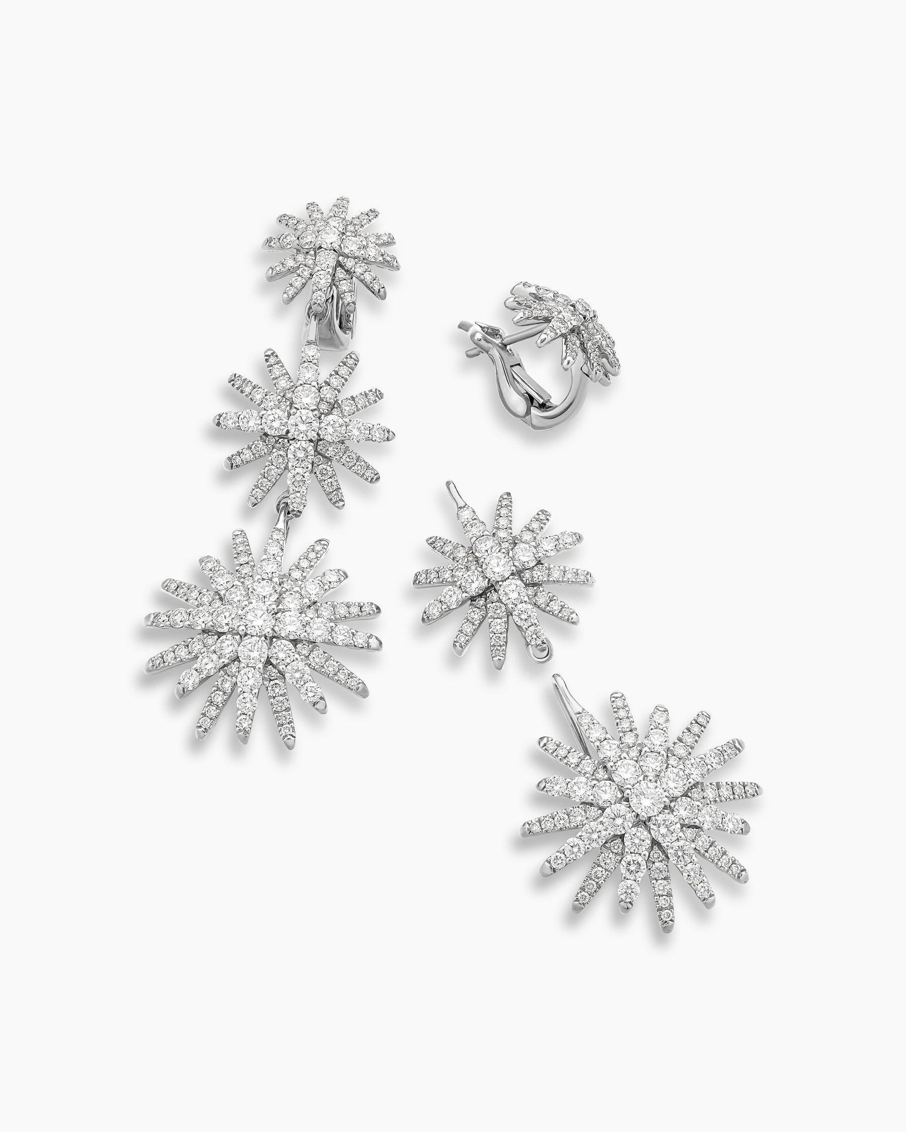 Starburst Triple Drop Earrings in 18K White Gold with Diamonds, 51mm - Image 5