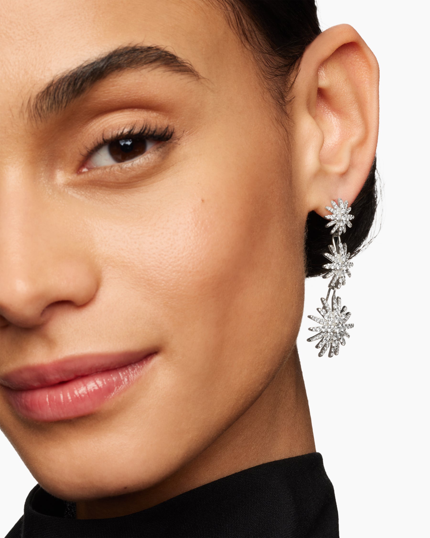 Starburst Triple Drop Earrings in 18K White Gold with Diamonds, 51mm - Image 6