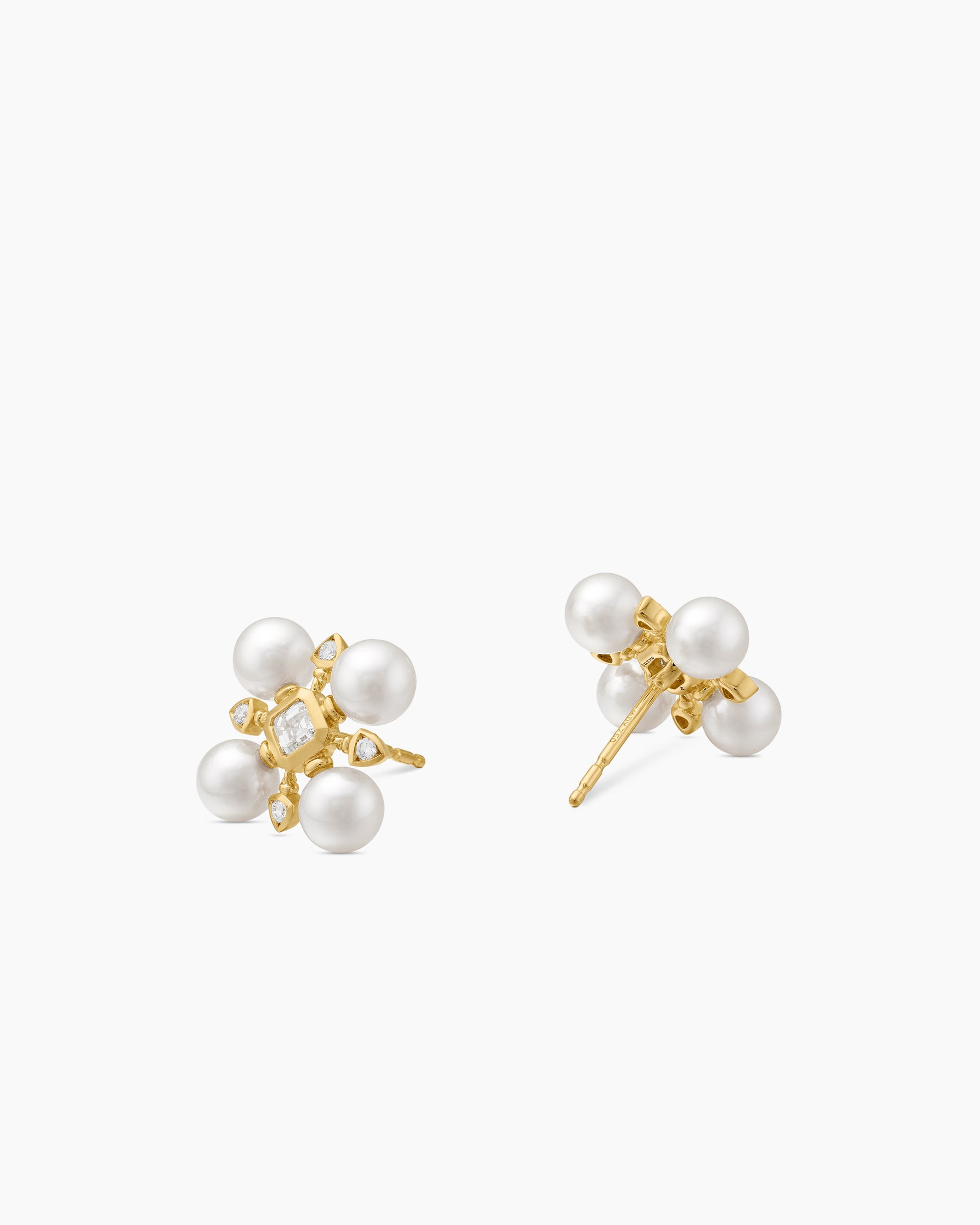 Renaissance Pearl Stud Earrings in 18K Yellow Gold with Pearls and Diamonds, 16.5mm - Image 3