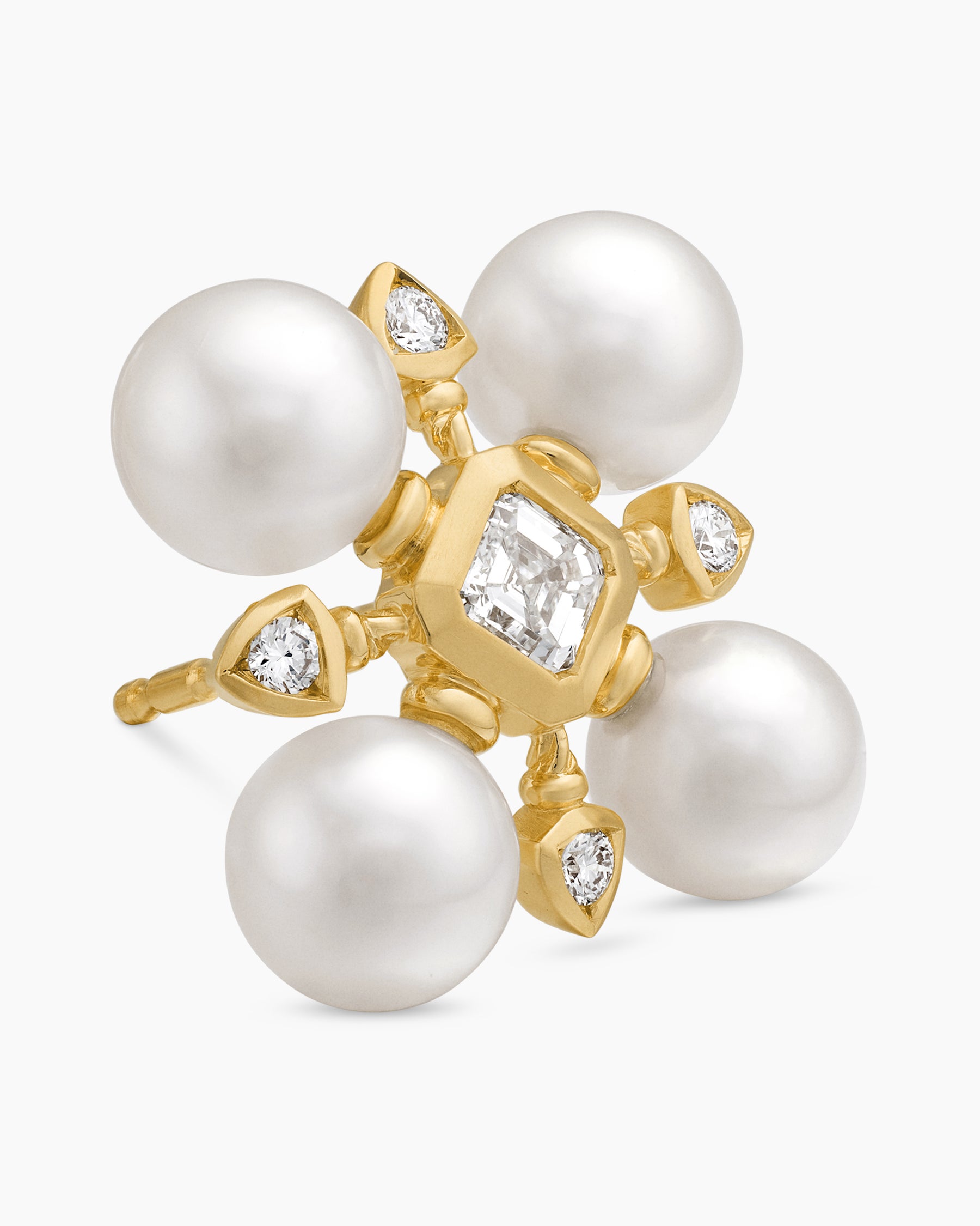 Renaissance Pearl Stud Earrings in 18K Yellow Gold with Pearls and Diamonds, 16.5mm - Image 4