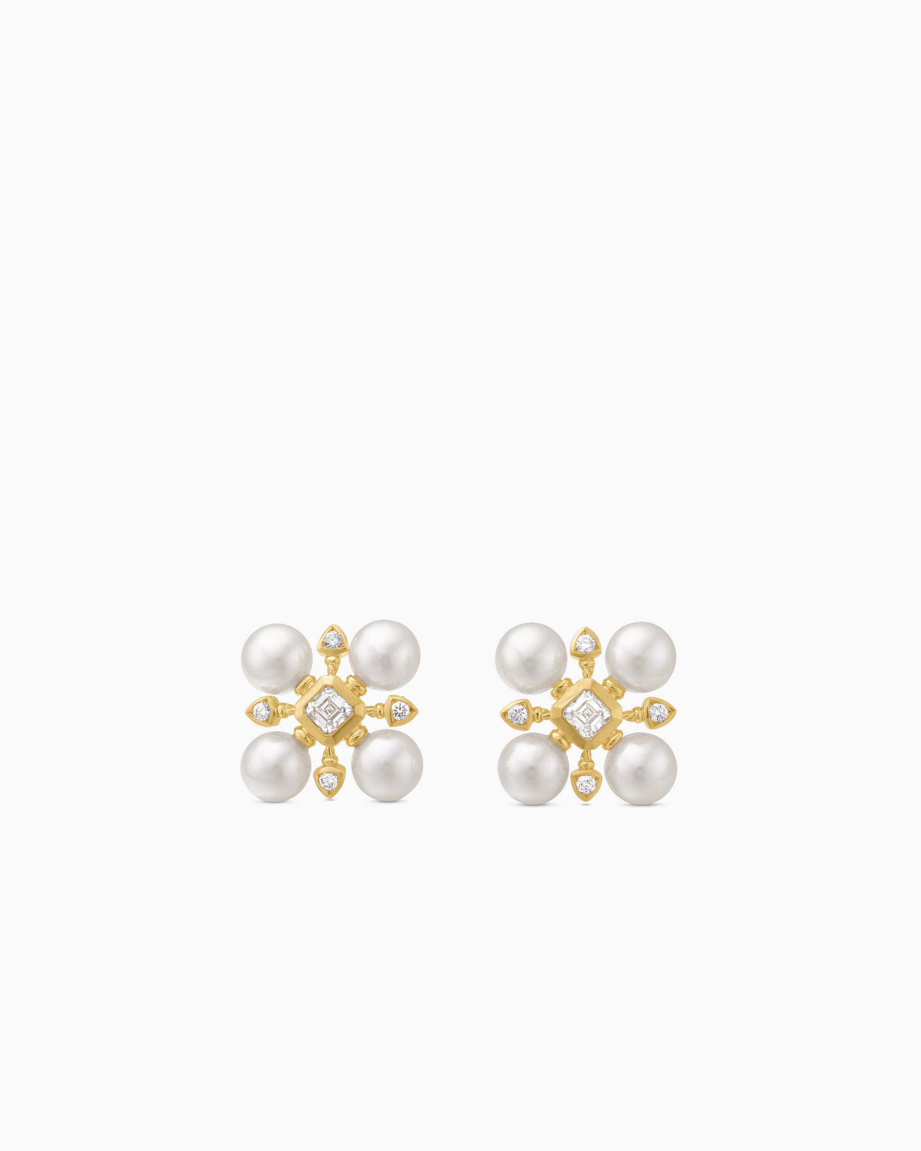 Renaissance Pearl Stud Earrings in 18K Yellow Gold with Pearls and Diamonds, 16.5mm