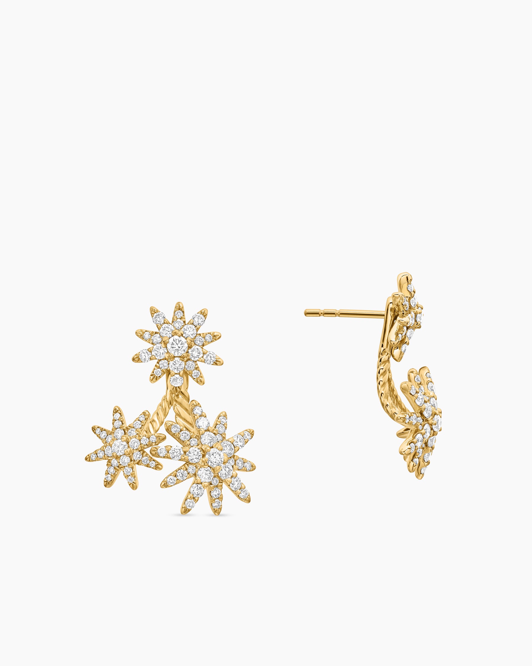 Starburst Cluster Drop Earrings in 18K Yellow Gold with Diamonds, 23.7mm - Image 3