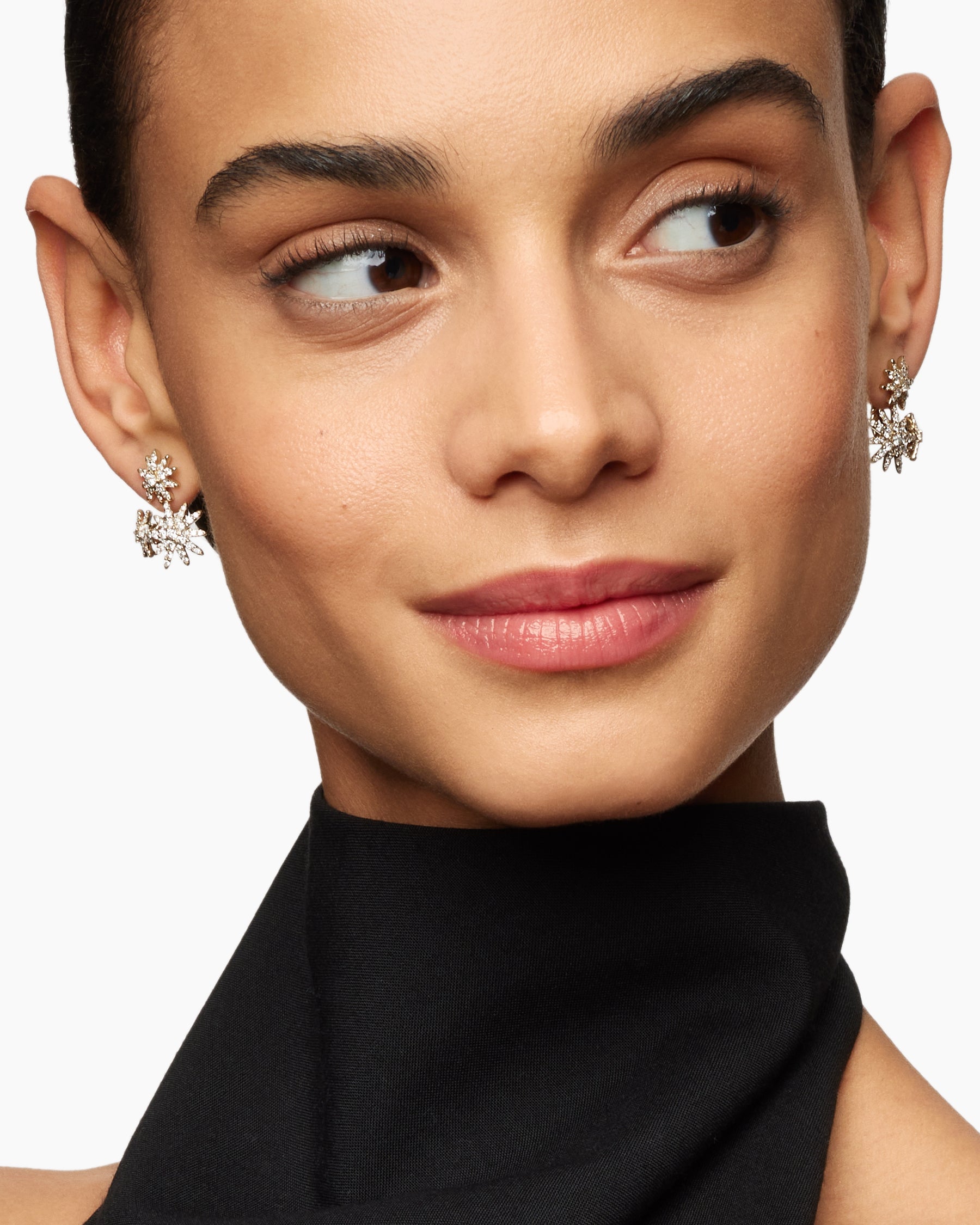 Starburst Cluster Drop Earrings in 18K Yellow Gold with Diamonds, 23.7mm - Image 2