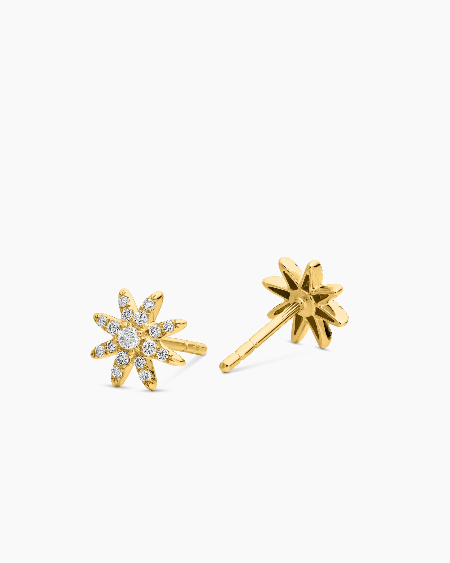 Petite Starburst Stud Earrings in 18K Yellow Gold with Diamonds, 7.5mm - Image 3