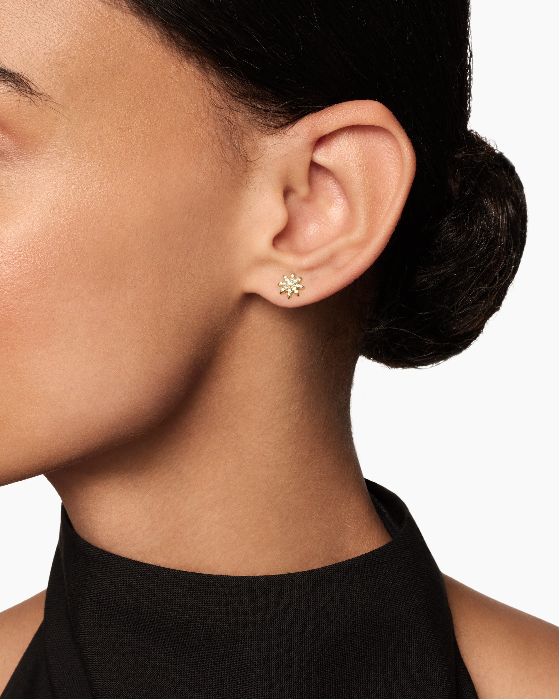 Petite Starburst Stud Earrings in 18K Yellow Gold with Diamonds, 7.5mm - Image 6