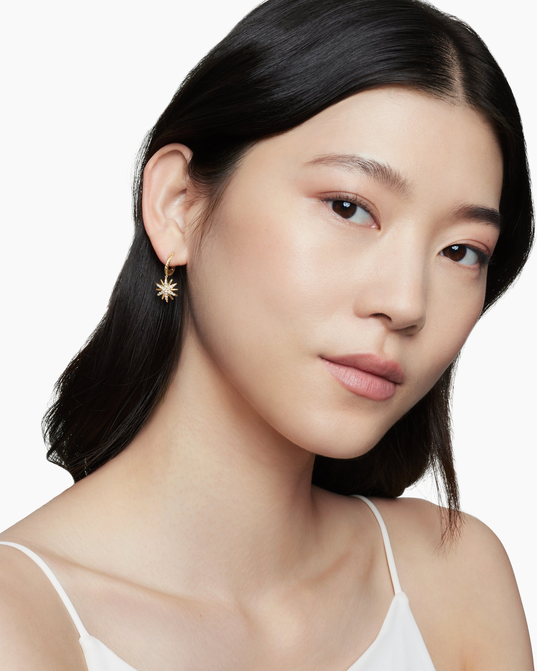 Alternative view of Starburst Drop Earrings in 18K Yellow Gold with Diamonds, 25mm