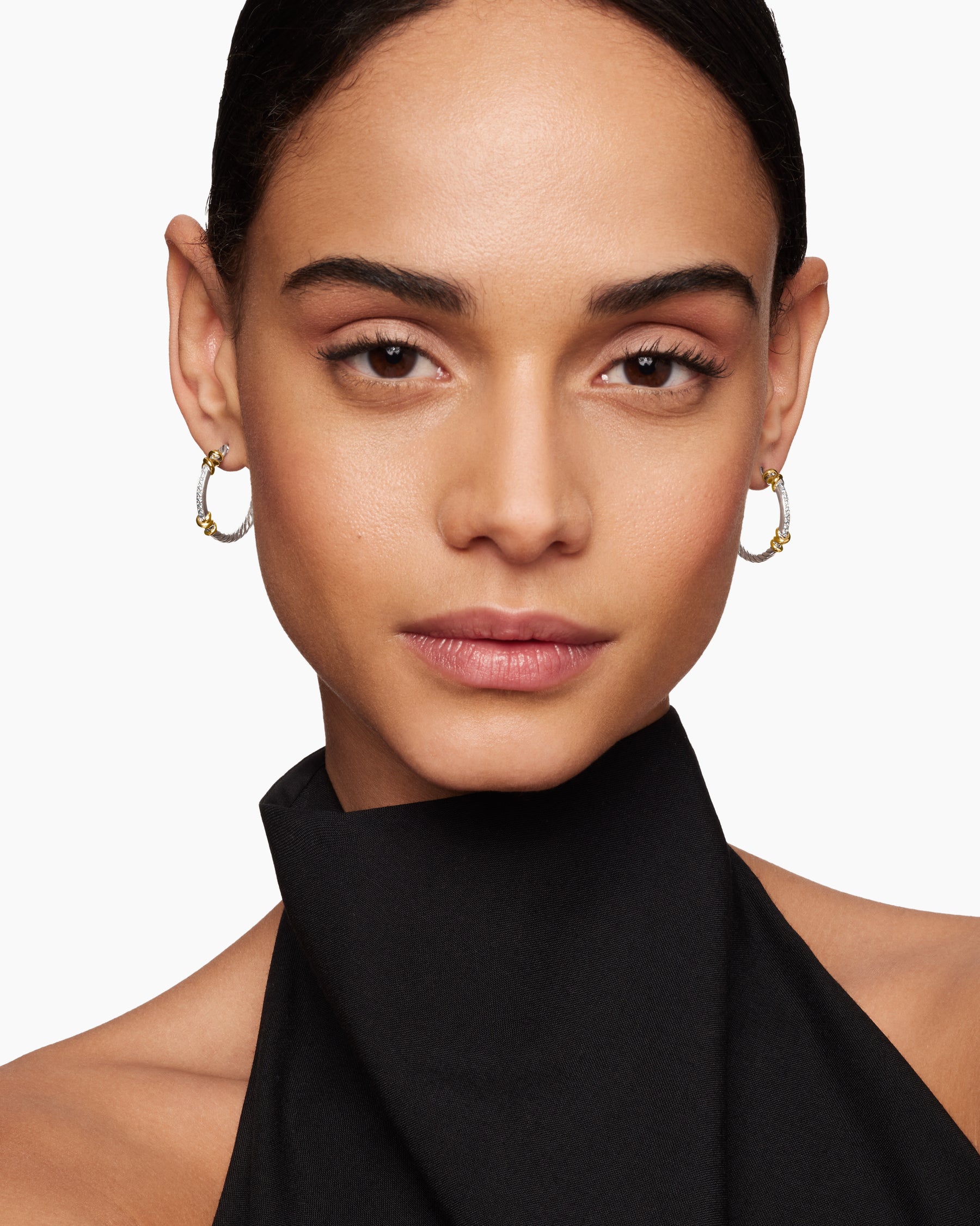 Petite Helena Wrap Hoop Earrings in Sterling Silver with 18K Yellow Gold and Diamonds, 1in - Image 2