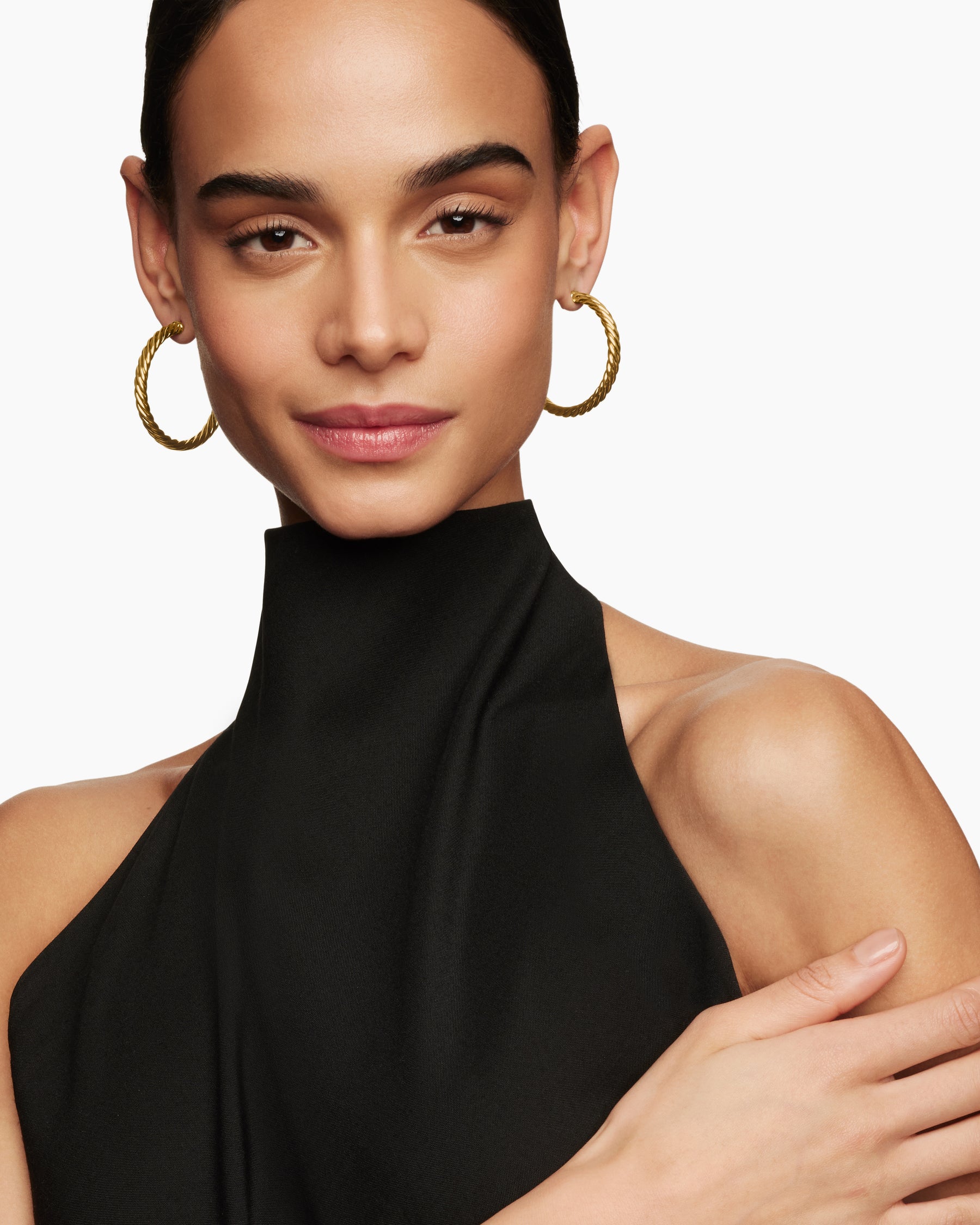 Sculpted Cable Hoop Earrings in 18K Yellow Gold, 1.75in - Image 2