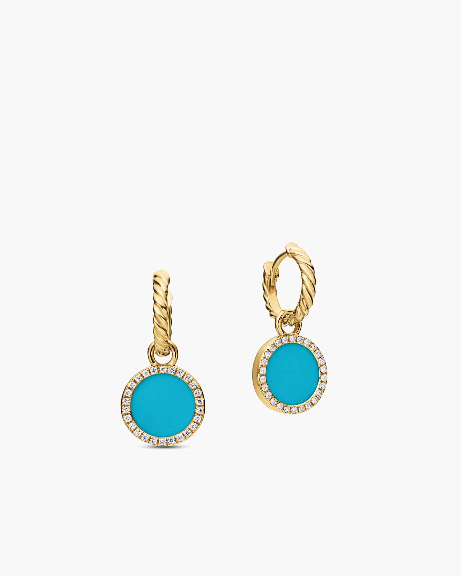 Petite DY Elements Drop Earrings in 18K Yellow Gold with Turquoise and Diamonds, 22.6mm - Image 3