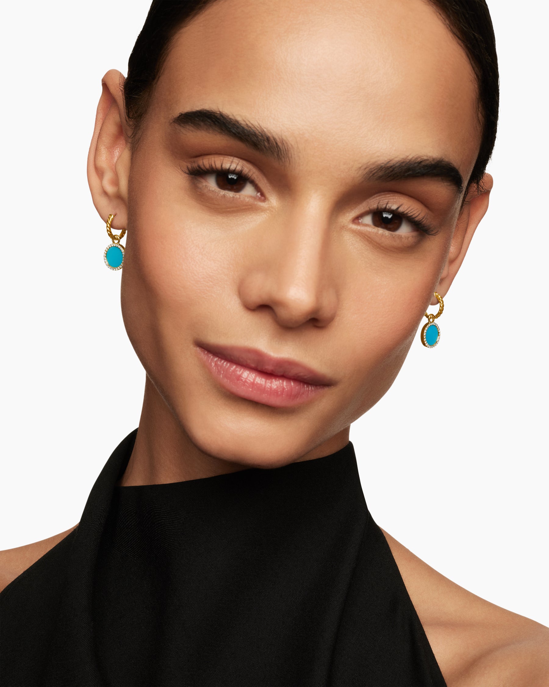 Petite DY Elements Drop Earrings in 18K Yellow Gold with Turquoise and Diamonds, 22.6mm - Image 6