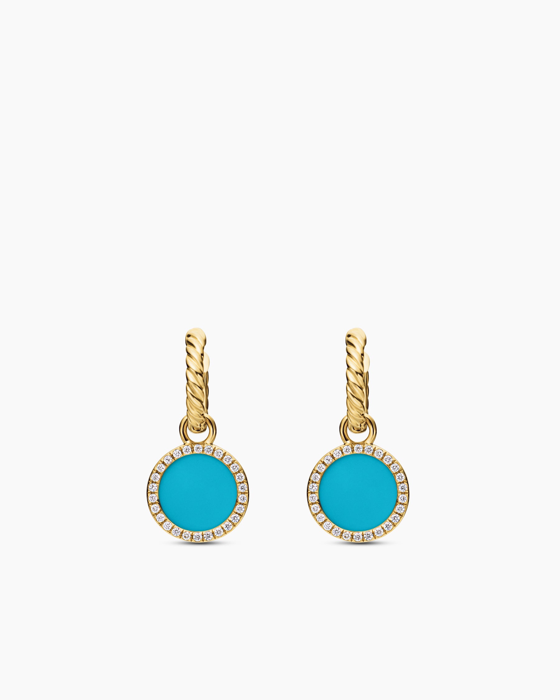 Petite DY Elements Drop Earrings in 18K Yellow Gold with Turquoise and Diamonds, 22.6mm