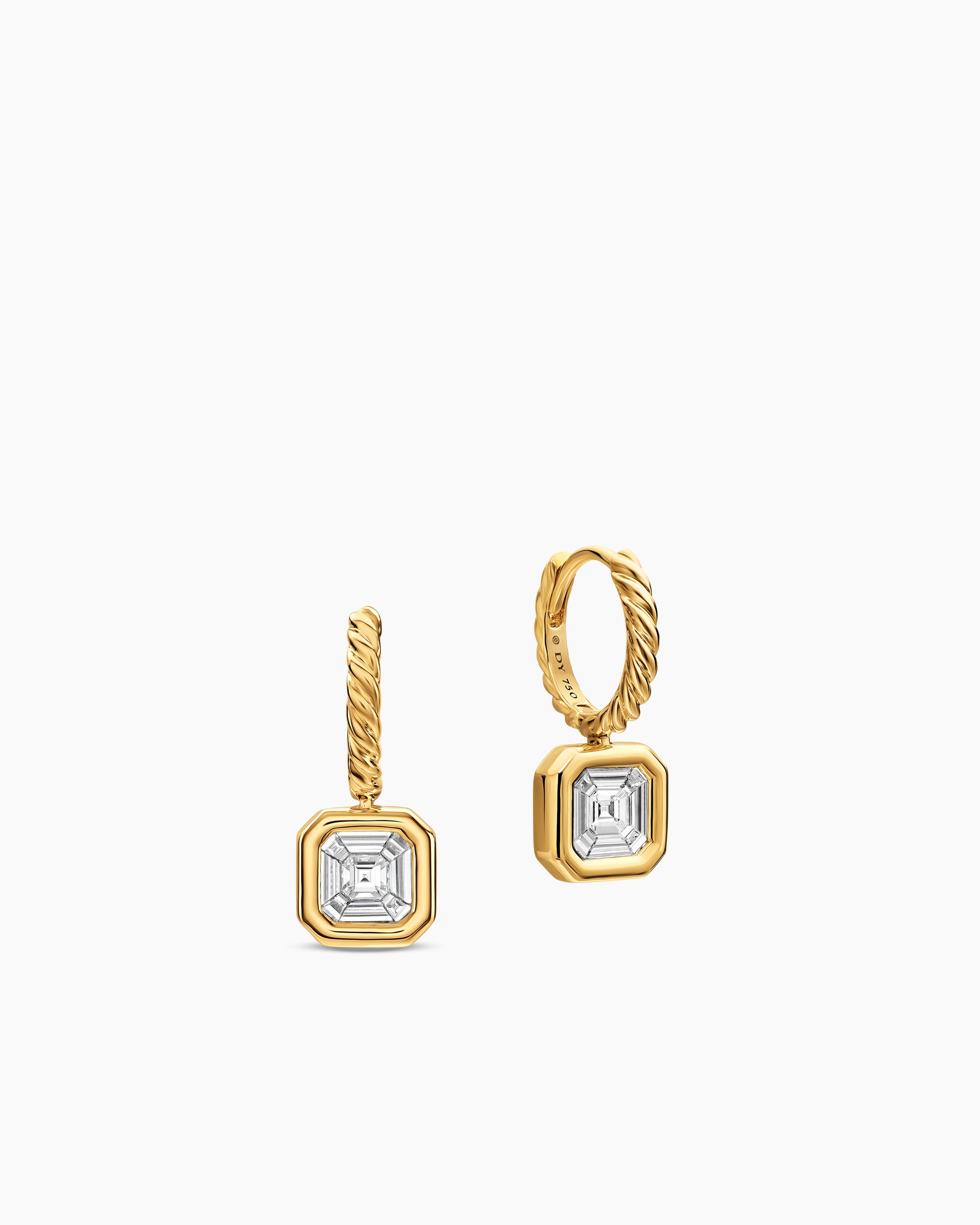 Illusion Set Drop Earrings in 18K Yellow Gold with Square Diamonds, 7.7mm - Image 3