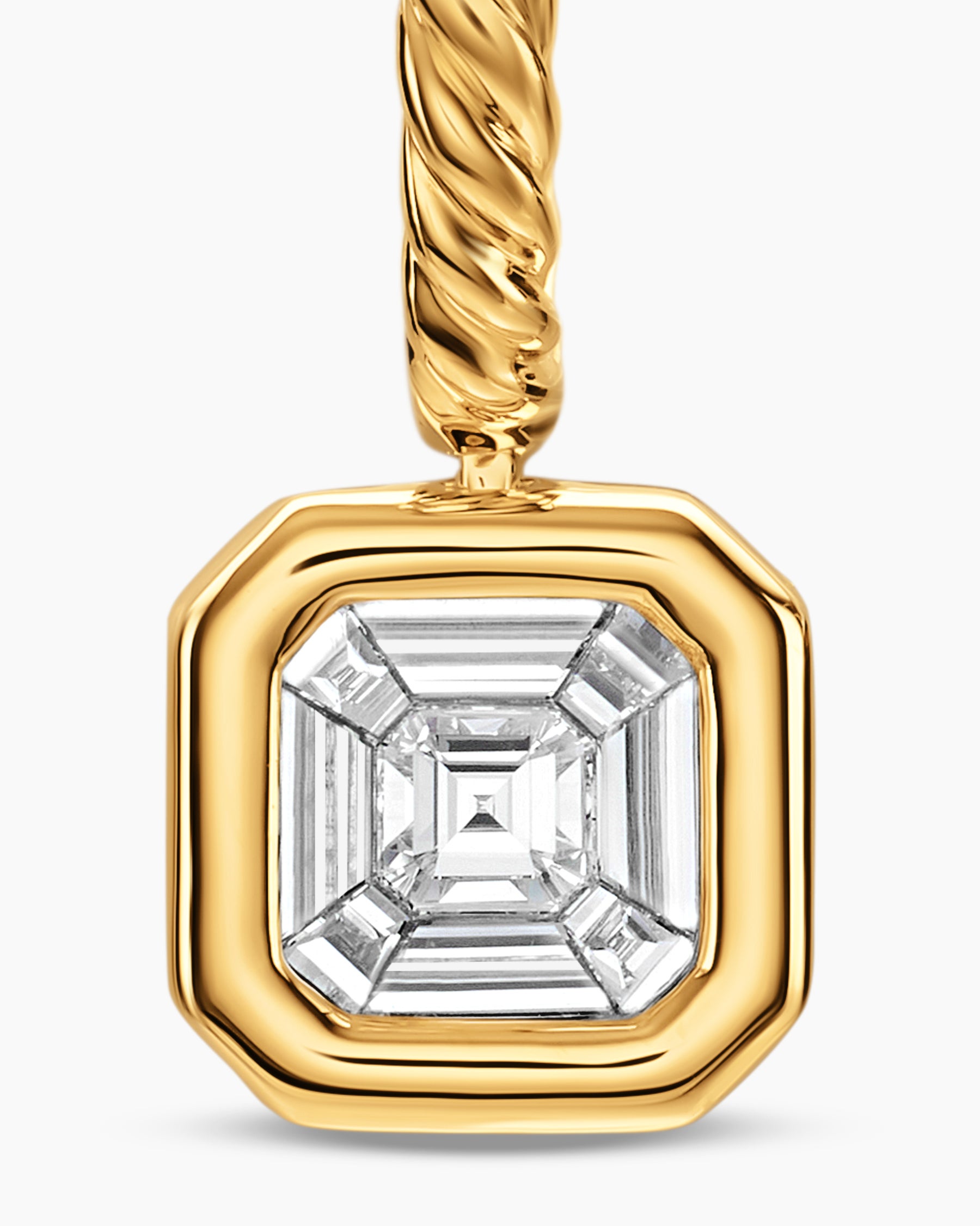 Illusion Set Drop Earrings in 18K Yellow Gold with Square Diamonds, 7.7mm - Image 4