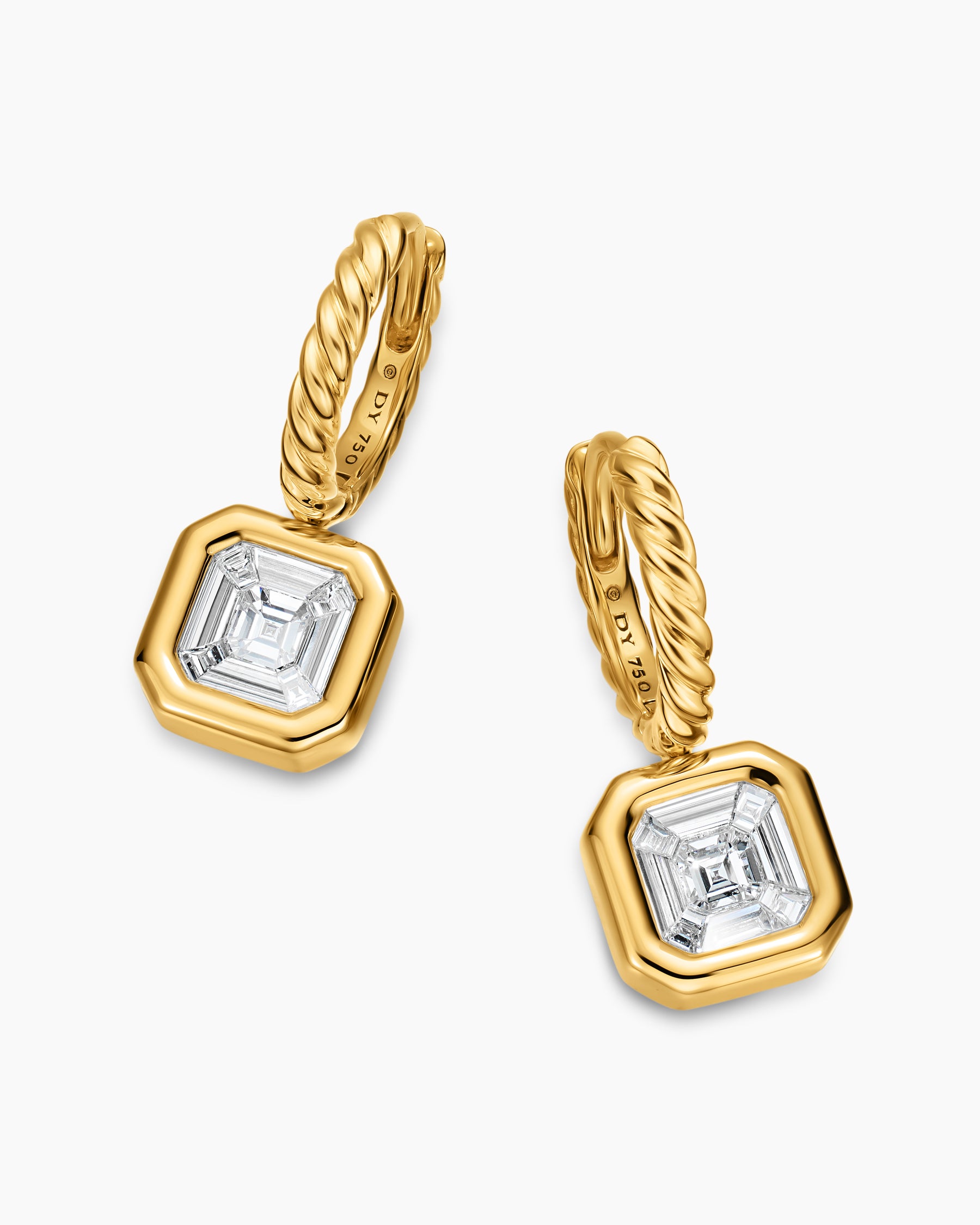 Illusion Set Drop Earrings in 18K Yellow Gold with Square Diamonds, 7.7mm - Image 5