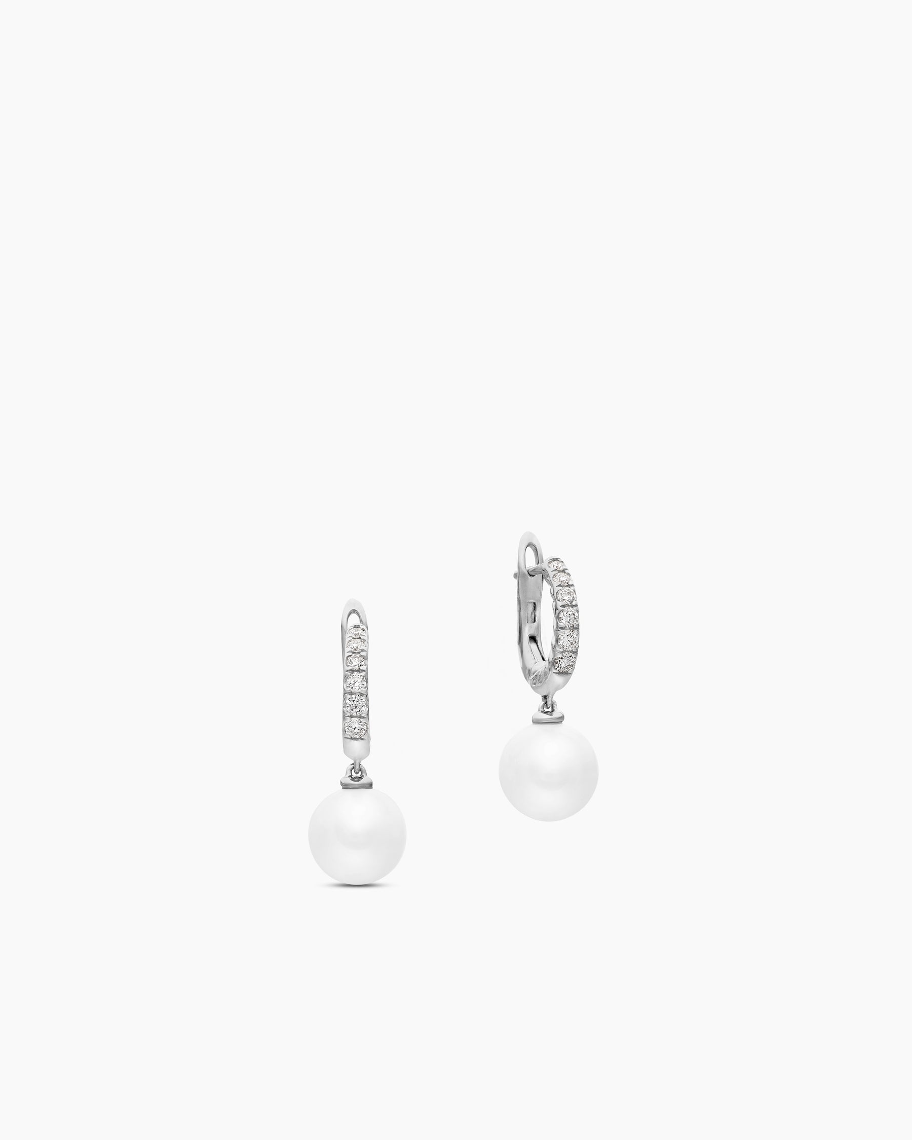 Pearl and Pavé Drop Earrings in Sterling Silver with Pearls and Diamonds, 15.6mm - Image 3
