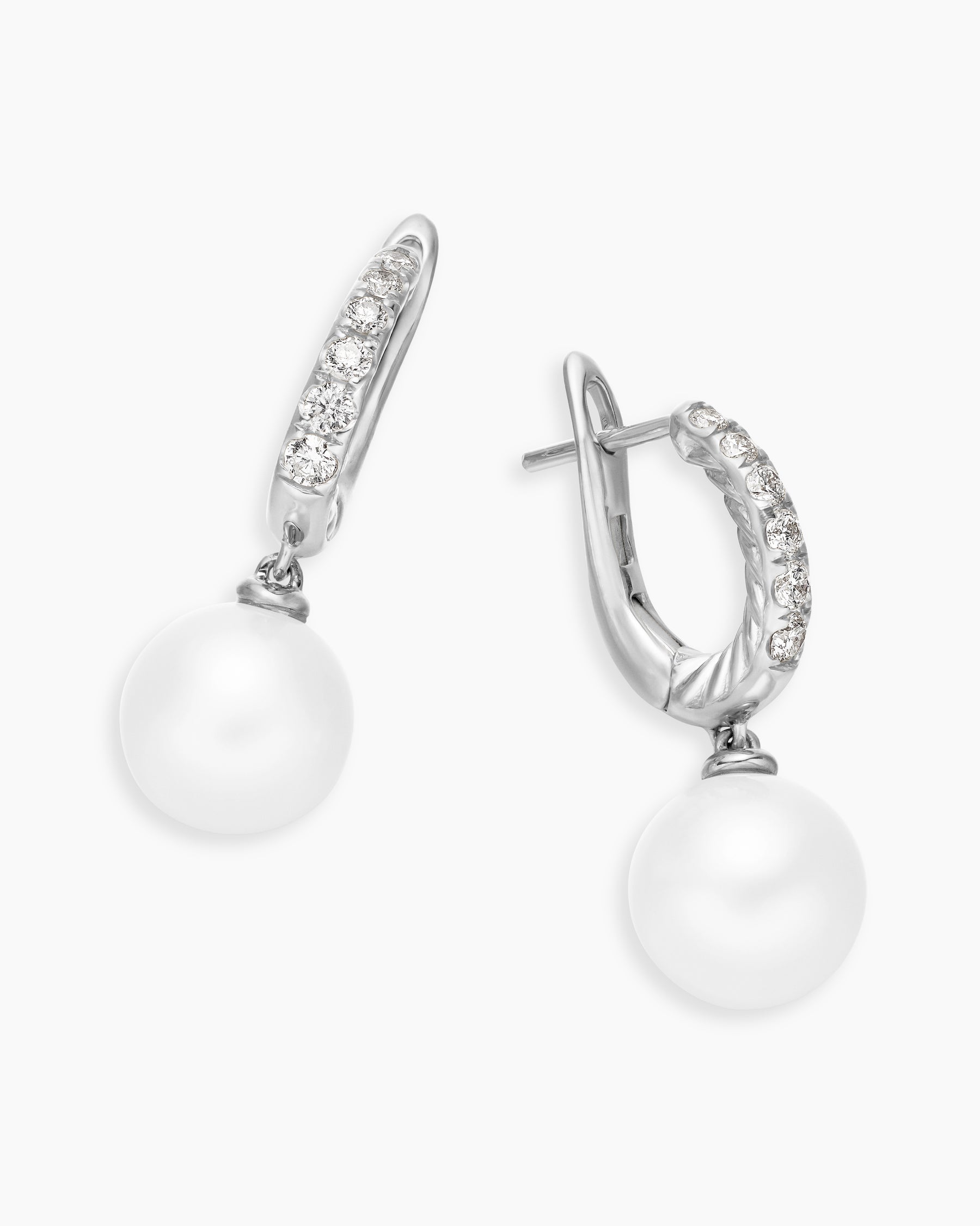 Pearl and Pavé Drop Earrings in Sterling Silver with Pearls and Diamonds, 15.6mm - Image 5