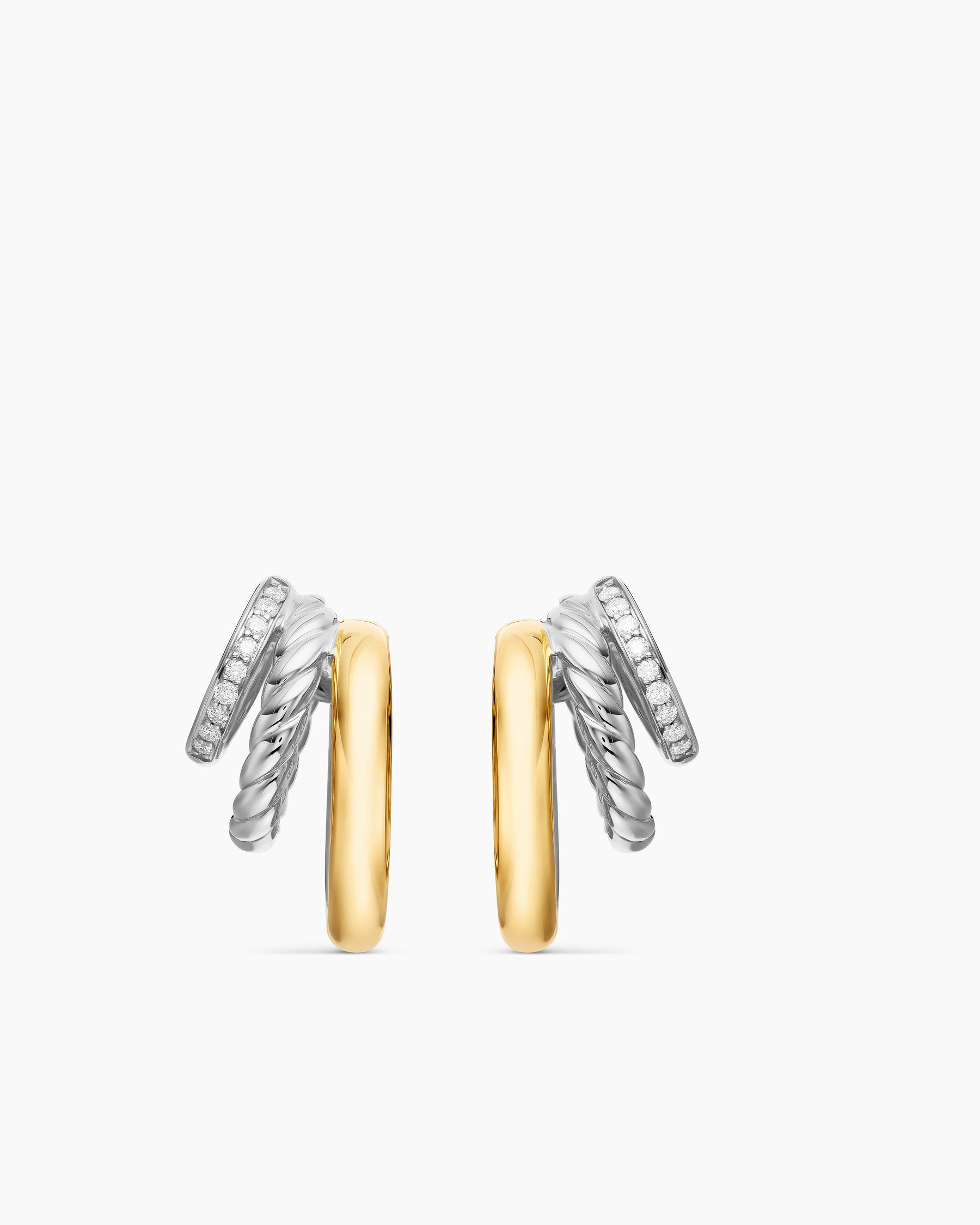 DY Mercer Three Row Hoop Earrings in Sterling Silver with 18K Yellow Gold and Diamonds, 21mm
