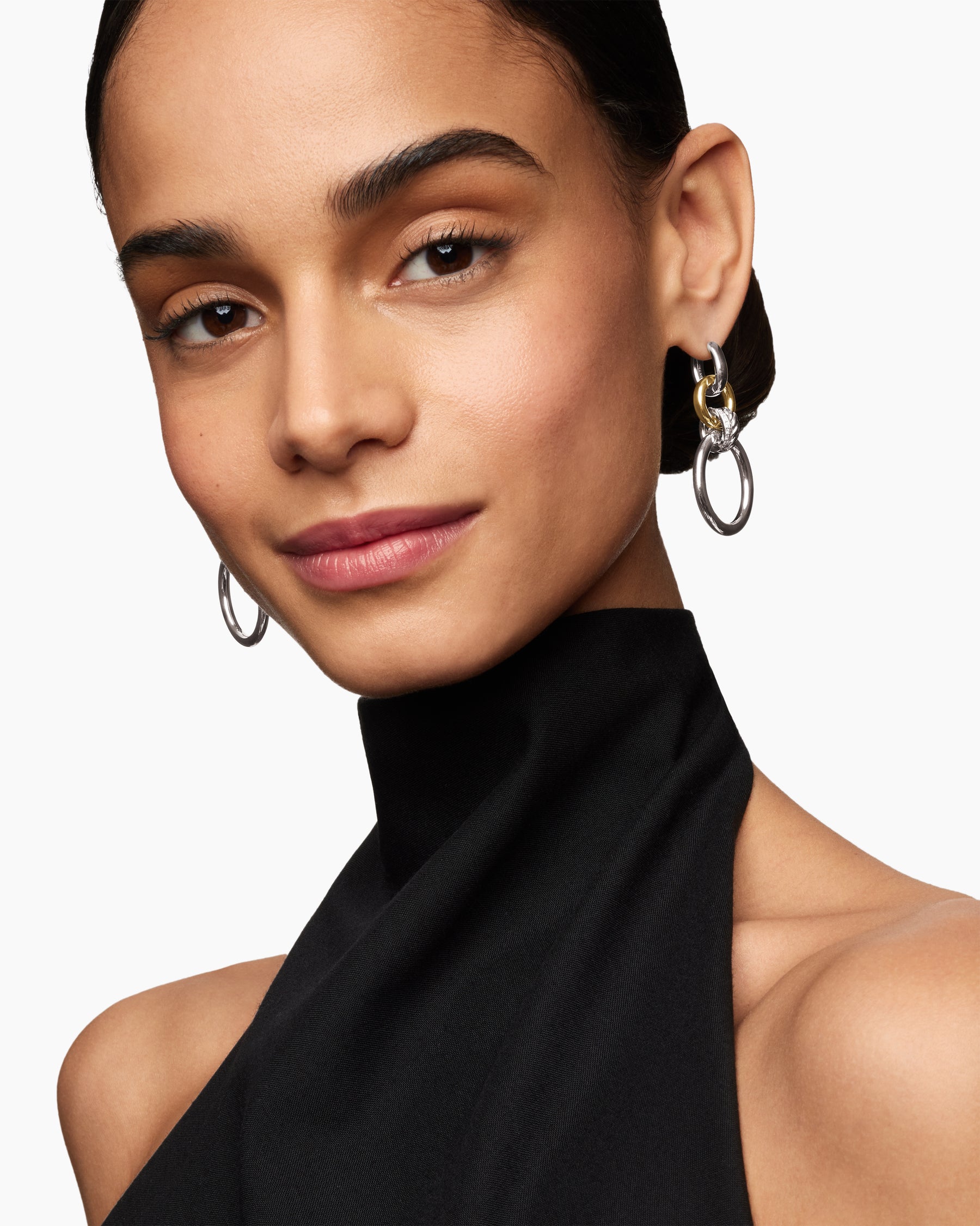 Alternative view of DY Mercer Circular Drop Earrings in Sterling Silver with 18K Yellow Gold and Diamonds, 50mm