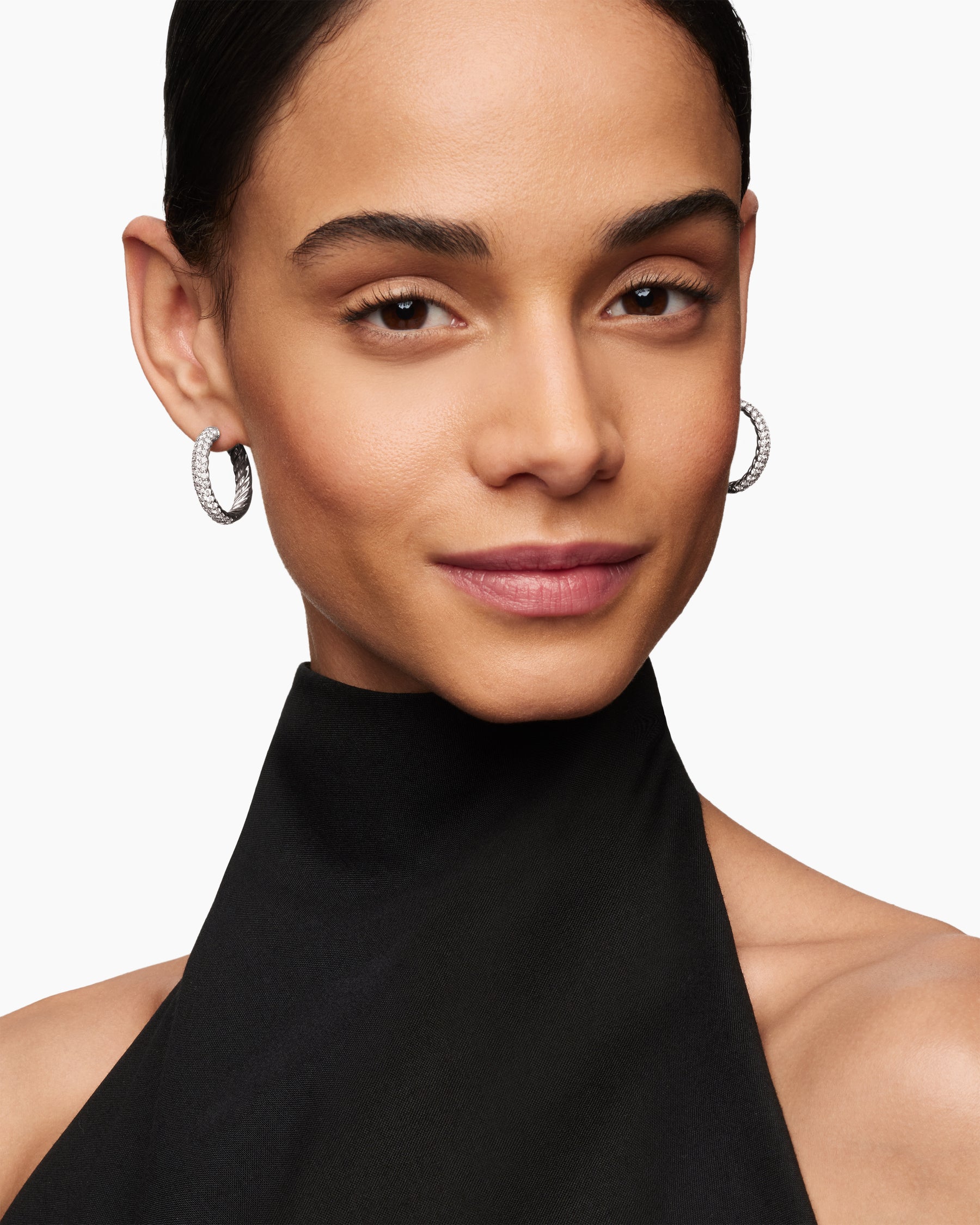 DY Mercer Hoop Earrings in Sterling Silver with Diamonds, 25.4mm - Image 2