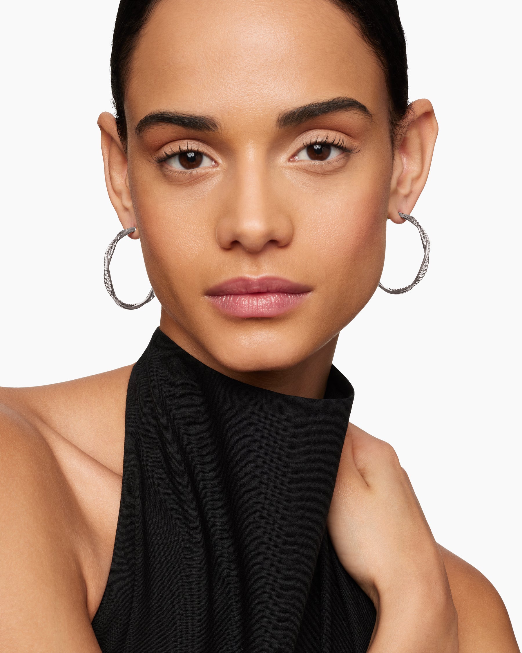 Alternative view of Infinity Hoop Earrings in Sterling Silver with Diamonds, 42mm