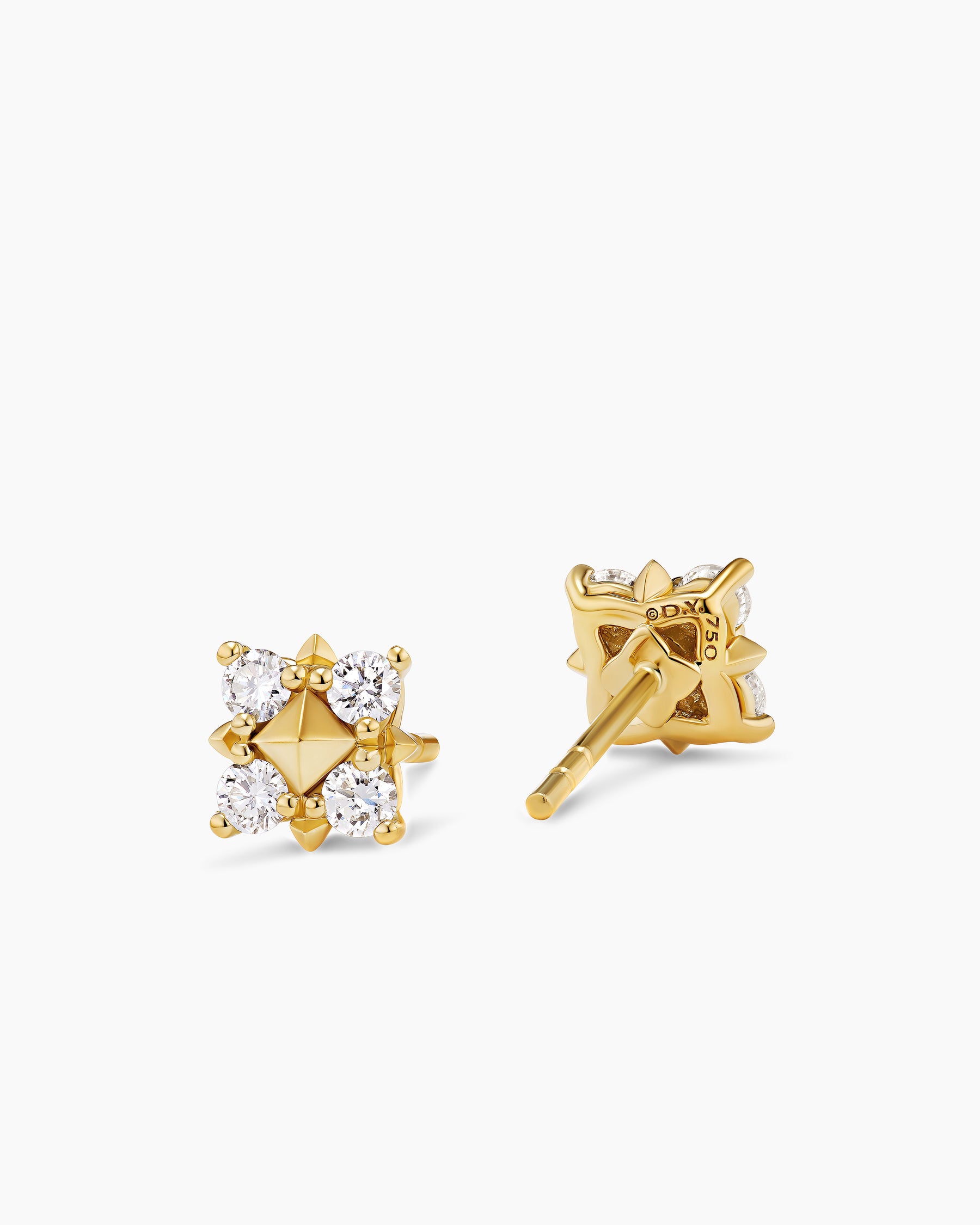 Petite Modern Renaissance Pyramid Stud Earrings in 18K Yellow Gold with Diamonds, 8mm - Image 3