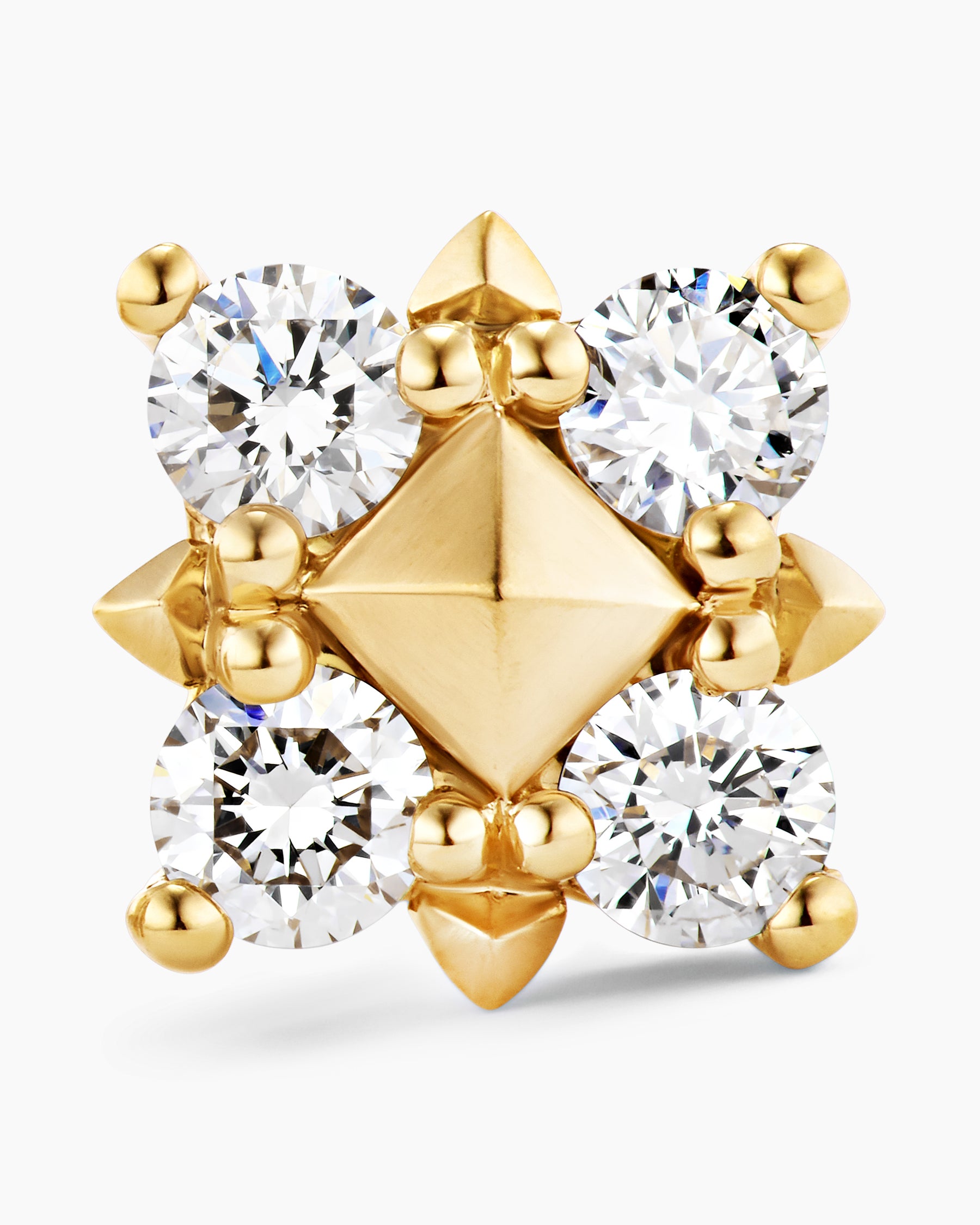 Petite Modern Renaissance Pyramid Stud Earrings in 18K Yellow Gold with Diamonds, 8mm - Image 4