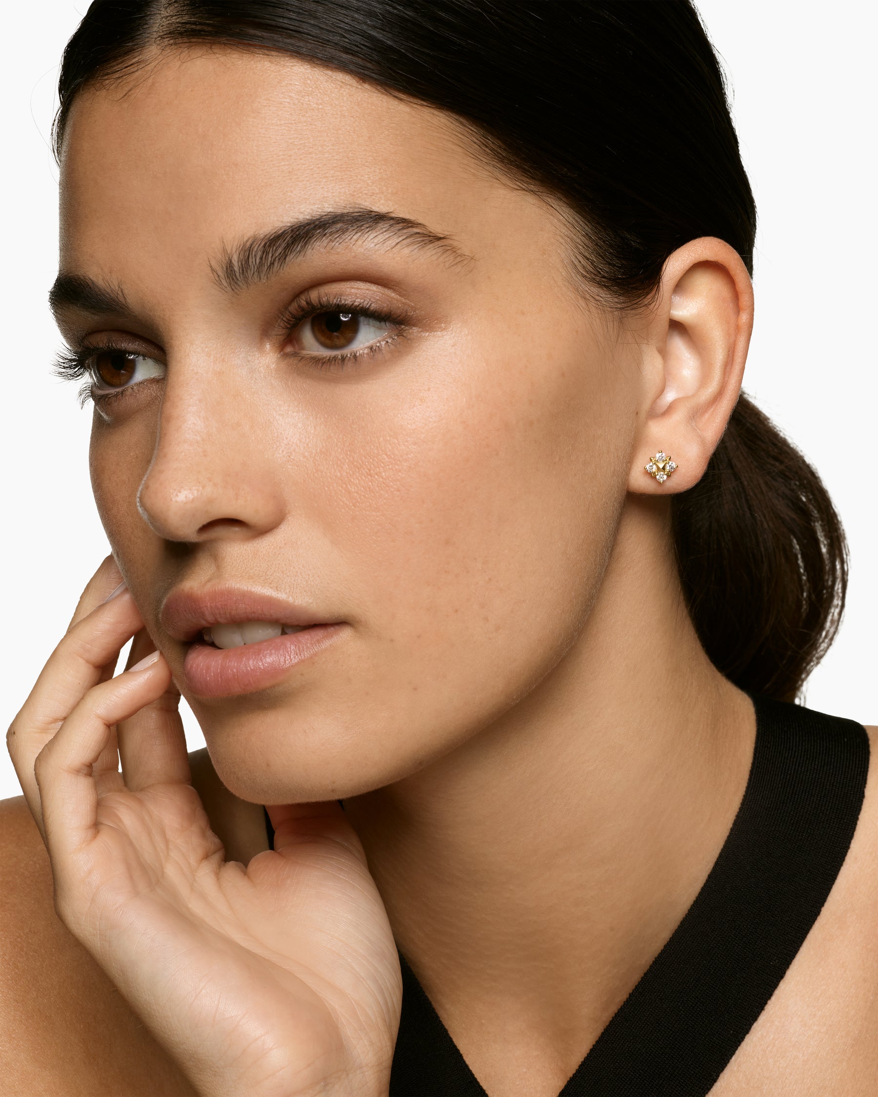 Petite Modern Renaissance Pyramid Stud Earrings in 18K Yellow Gold with Diamonds, 8mm - Image 2