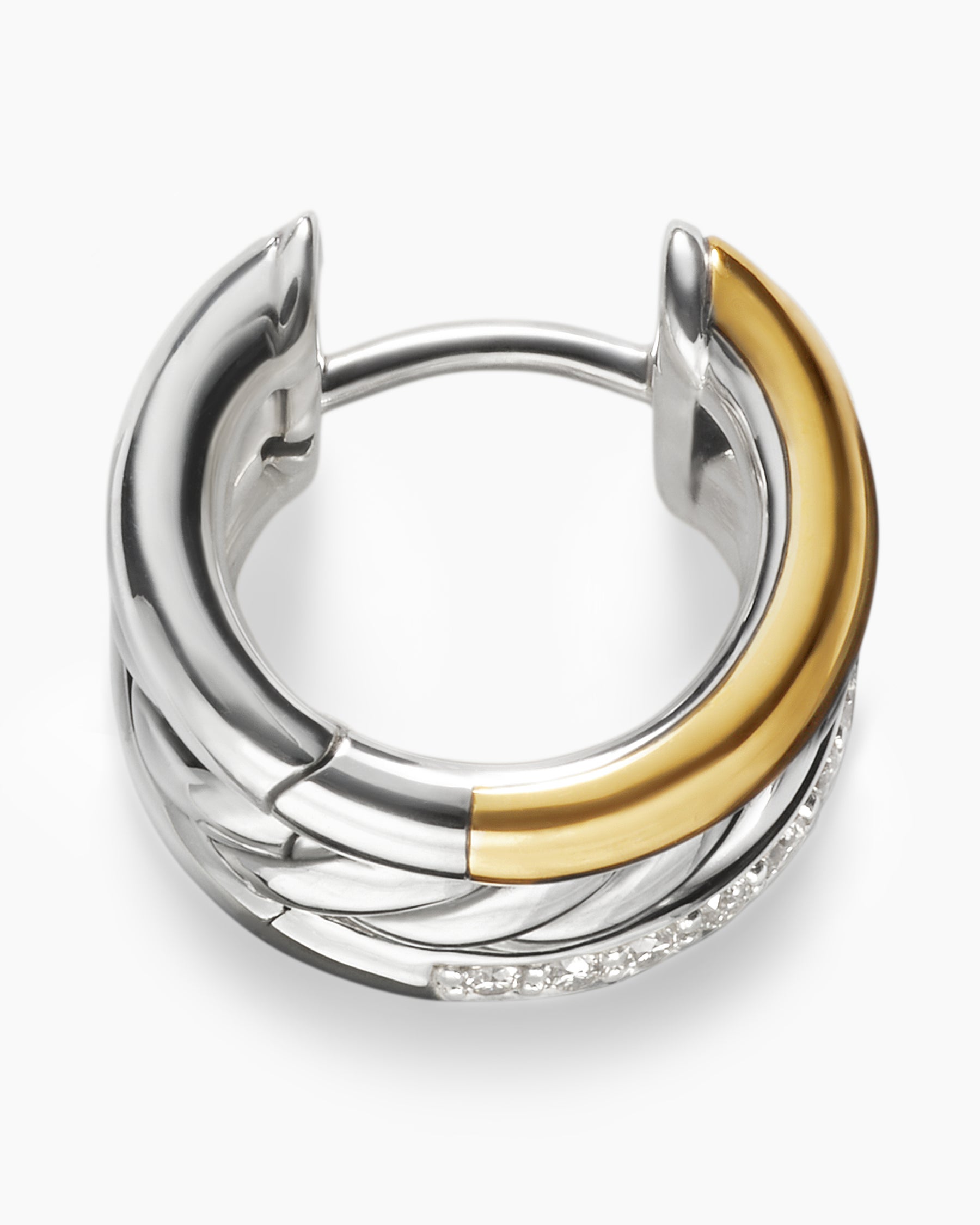DY Mercer Huggie Hoop Earrings in Sterling Silver with 18K Yellow Gold and Diamonds, 14mm - Image 3