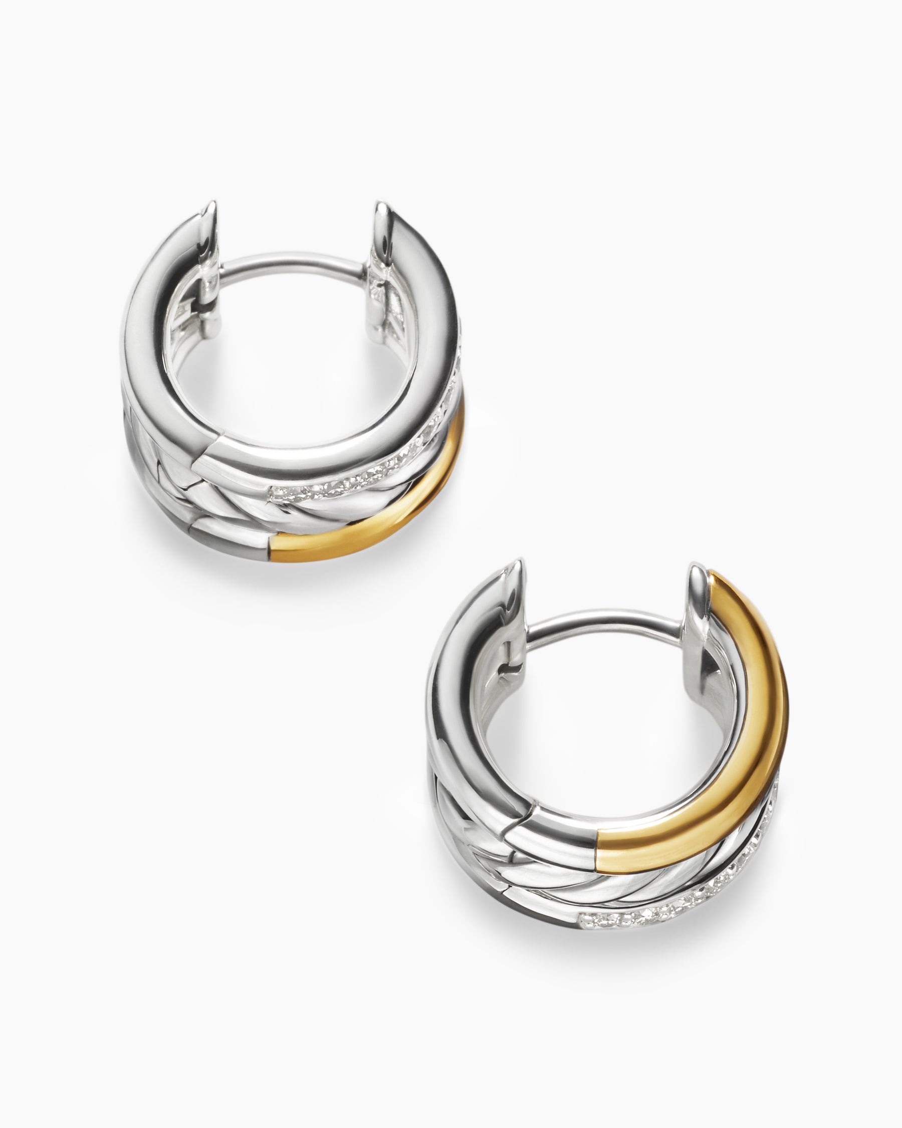 DY Mercer Huggie Hoop Earrings in Sterling Silver with 18K Yellow Gold and Diamonds, 14mm - Image 4