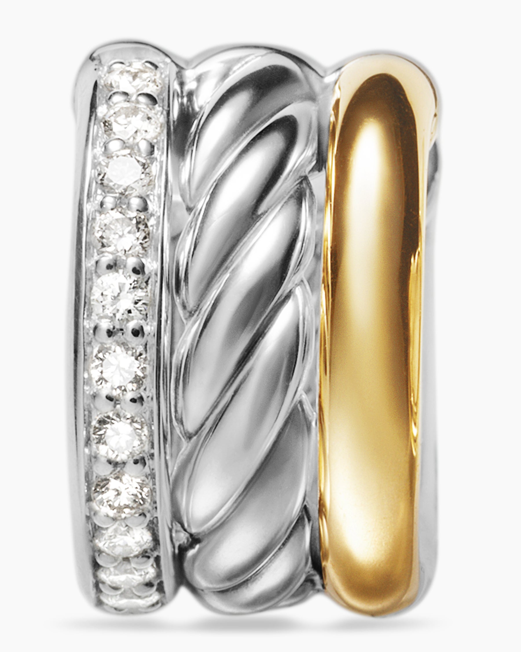 DY Mercer Huggie Hoop Earrings in Sterling Silver with 18K Yellow Gold and Diamonds, 14mm - Image 5