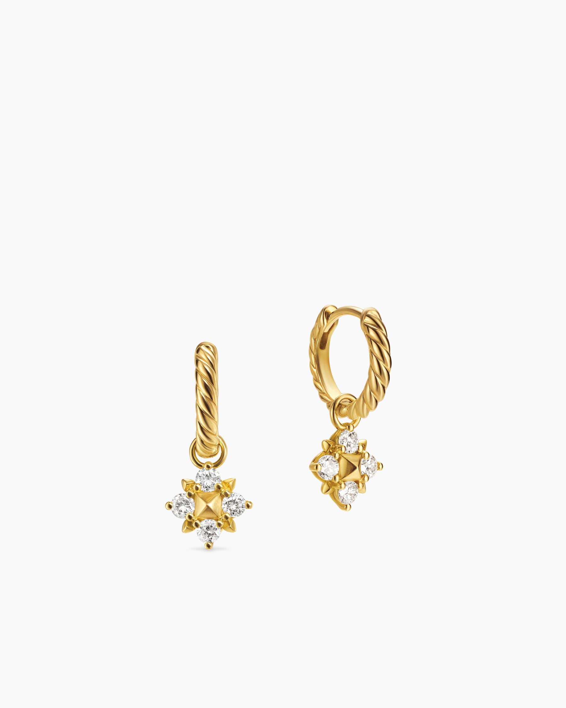 Petite Modern Renaissance Pyramid Drop Earrings in 18K Yellow Gold with Diamonds, 18.8mm - Image 3