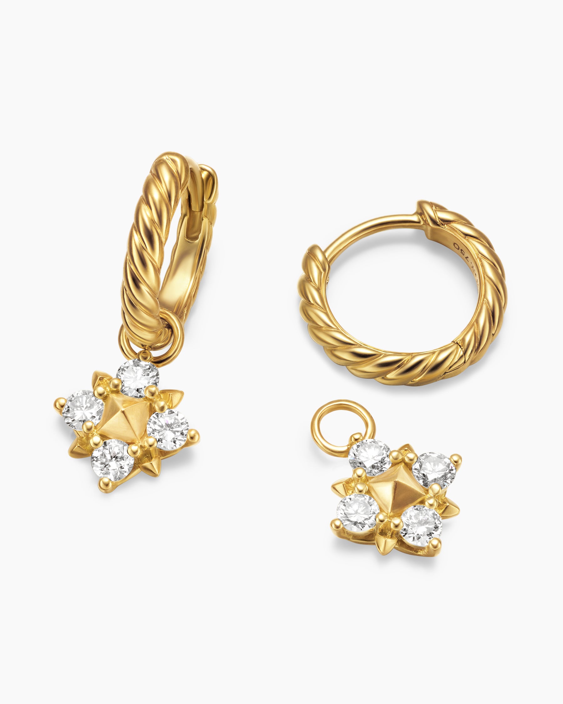 Petite Modern Renaissance Pyramid Drop Earrings in 18K Yellow Gold with Diamonds, 18.8mm - Image 5