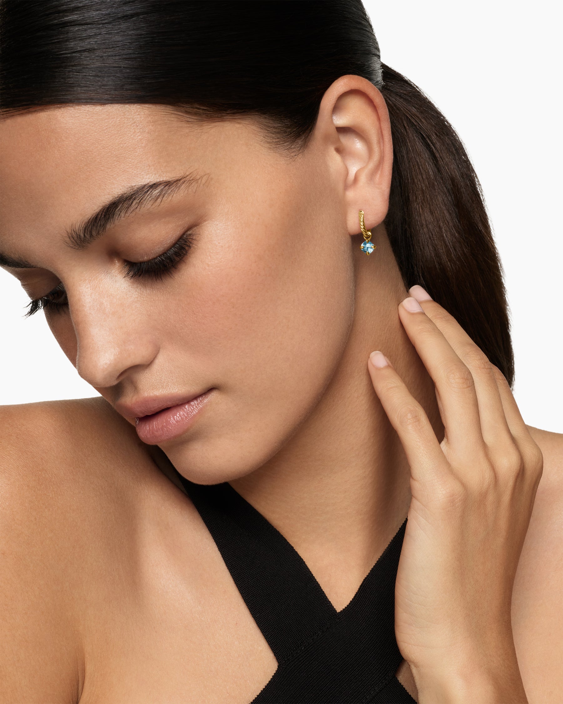 Alternative view of Micro Chatelaine Drop Earrings in 18K Yellow Gold with Aquamarine, 5mm