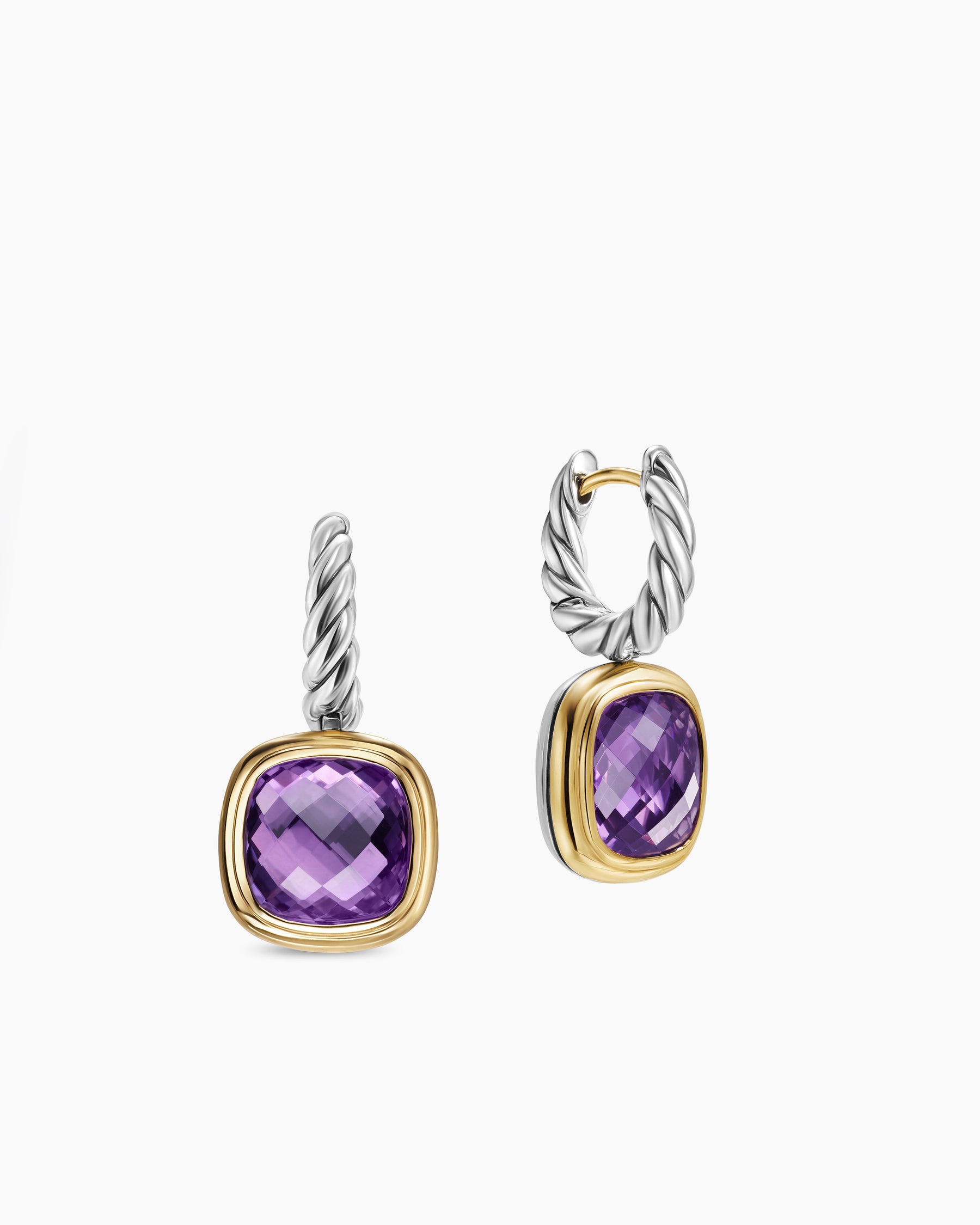 Albion Drop Earrings in Sterling Silver with 18K Yellow Gold and Amethyst, 10mm - Image 3