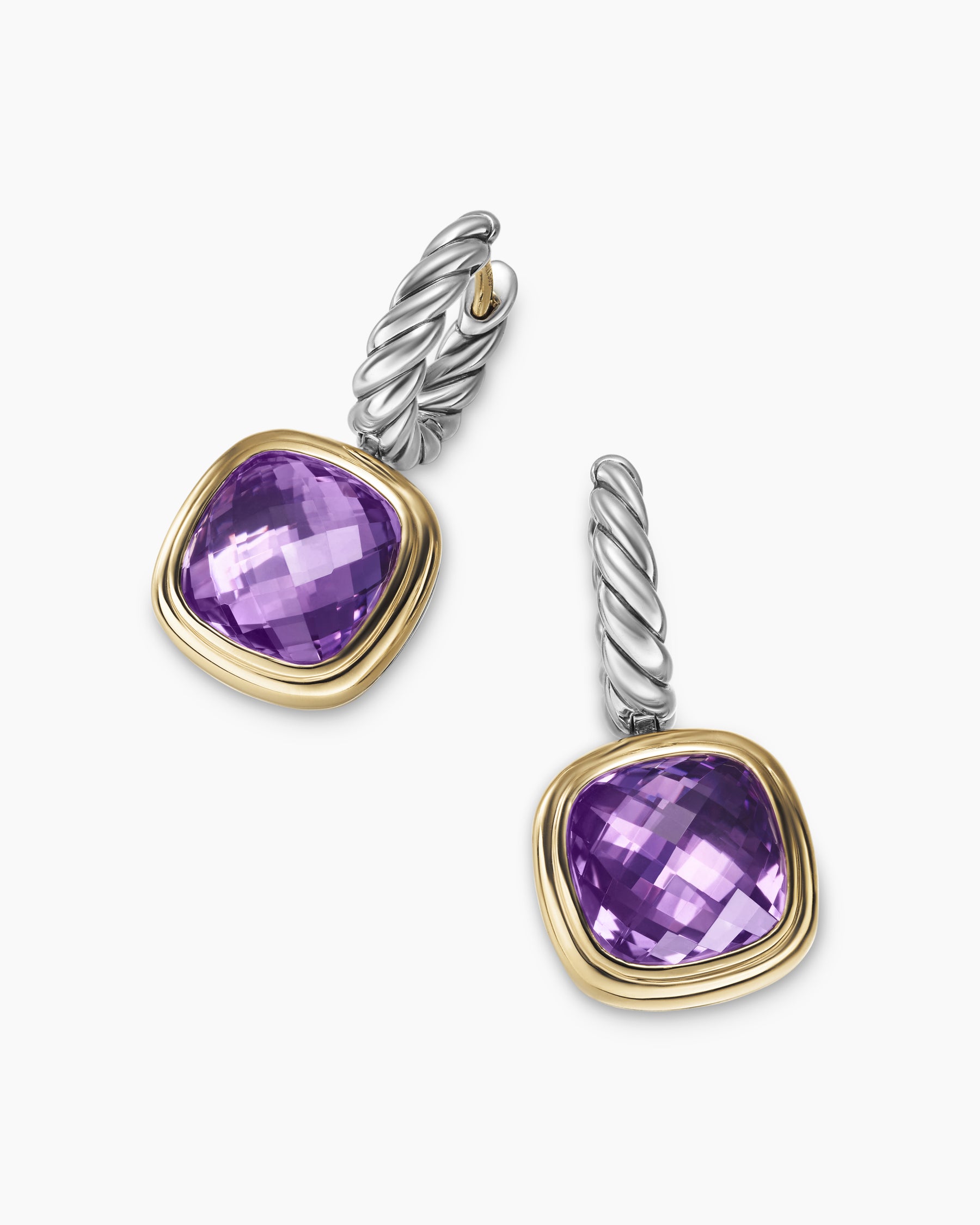 Albion Drop Earrings in Sterling Silver with 18K Yellow Gold and Amethyst, 10mm - Image 5