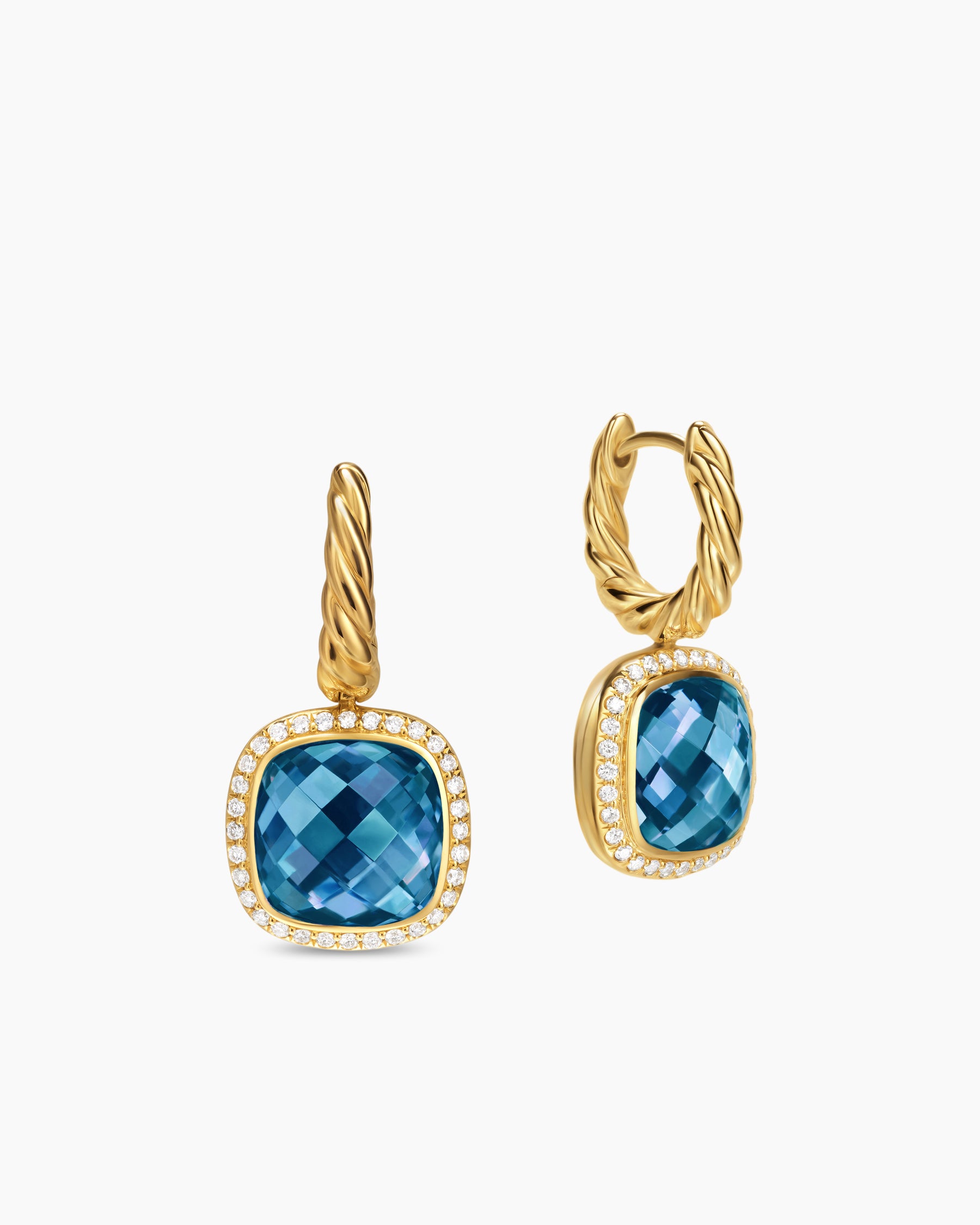 Albion Drop Earrings in 18K Yellow Gold with Hampton Blue Topaz and Diamonds, 10mm - Image 3