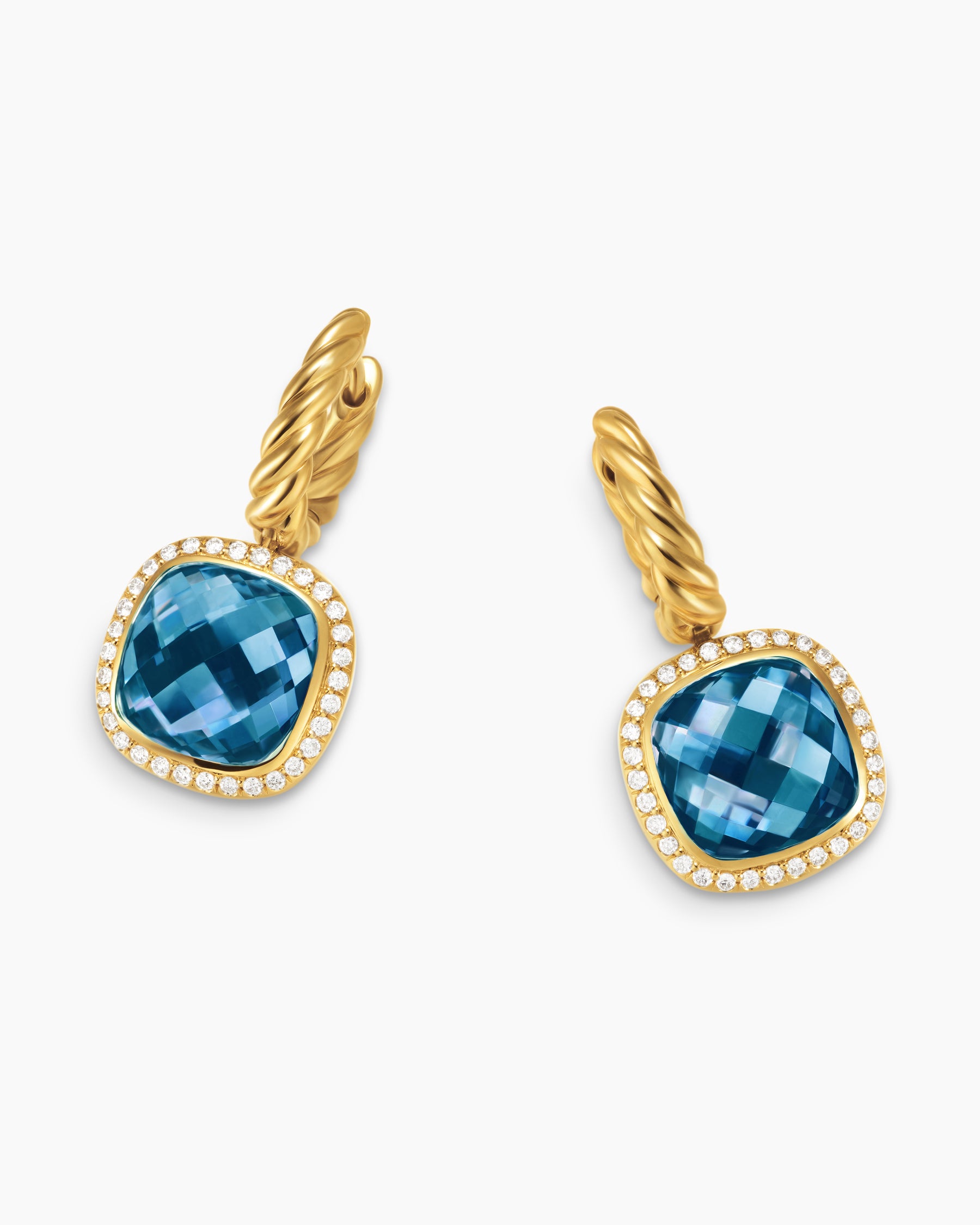 Albion Drop Earrings in 18K Yellow Gold with Hampton Blue Topaz and Diamonds, 10mm - Image 5
