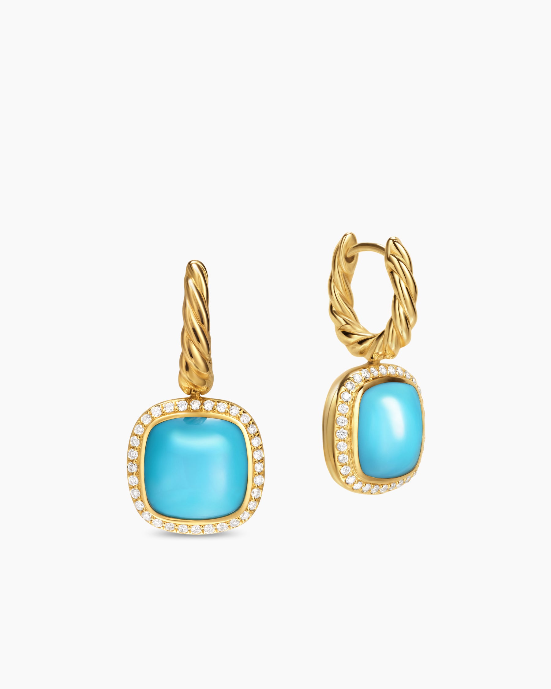 Albion Drop Earrings in 18K Yellow Gold with Turquoise and Diamonds, 10mm - Image 3