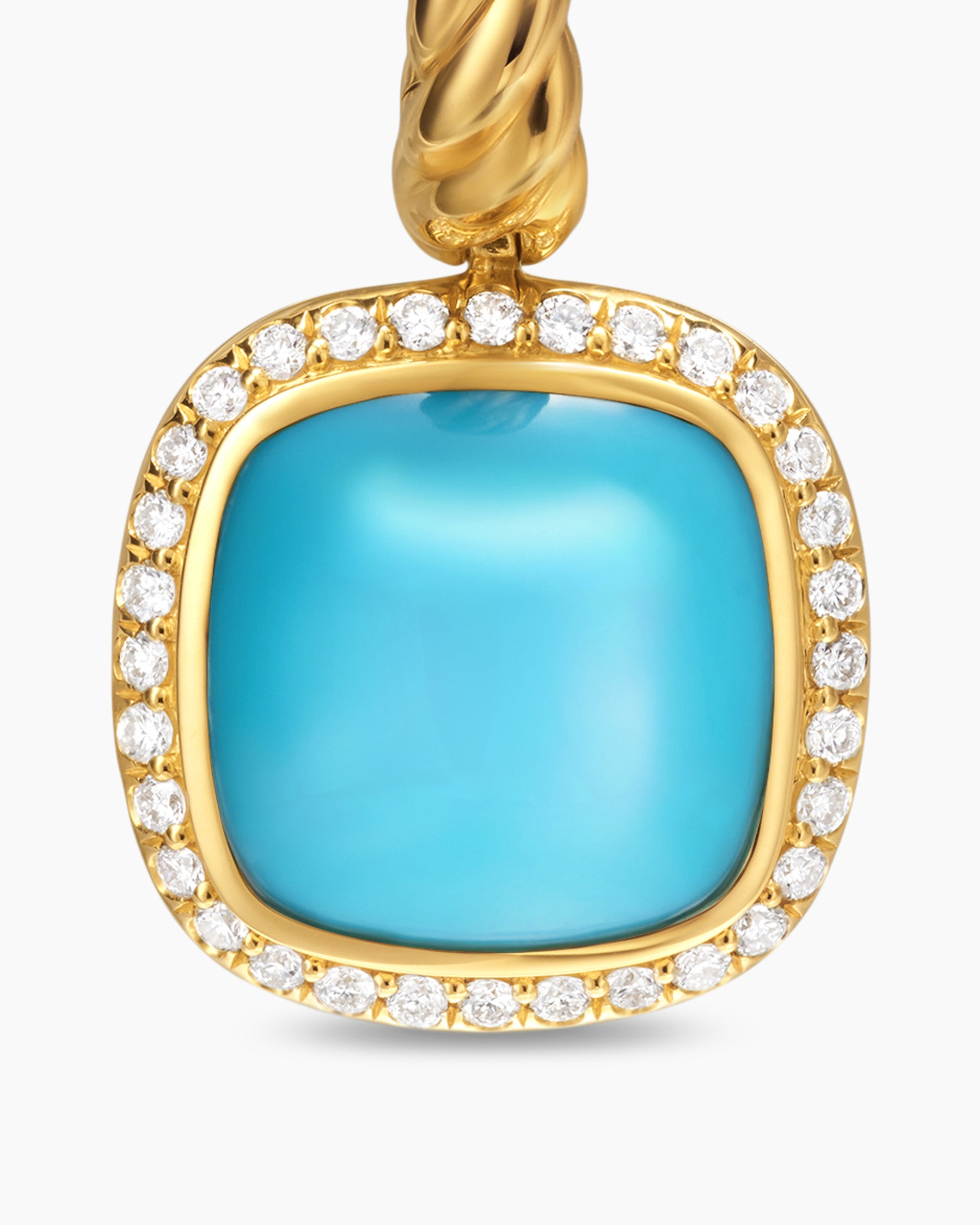 Albion Drop Earrings in 18K Yellow Gold with Turquoise and Diamonds, 10mm - Image 4