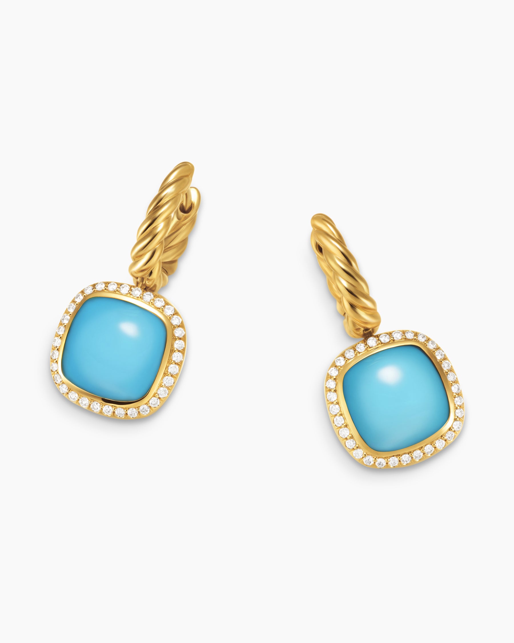 Albion Drop Earrings in 18K Yellow Gold with Turquoise and Diamonds, 10mm - Image 5