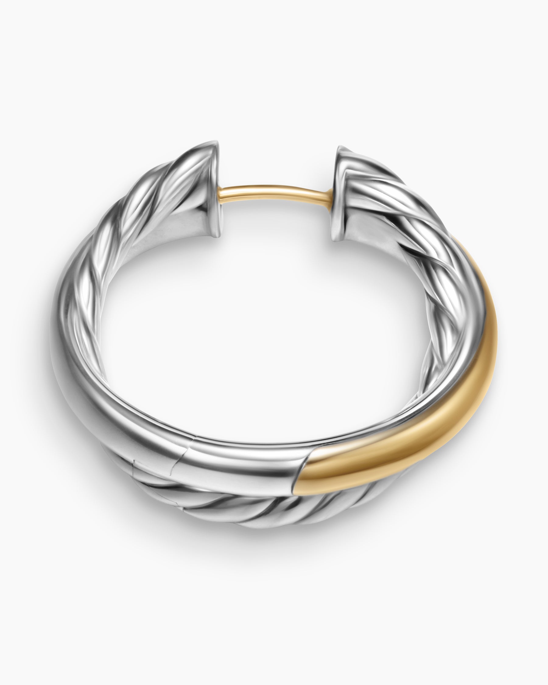 Crossover Hoop Earrings in Sterling Silver with 14K Yellow Gold, 22.3mm - Image 3