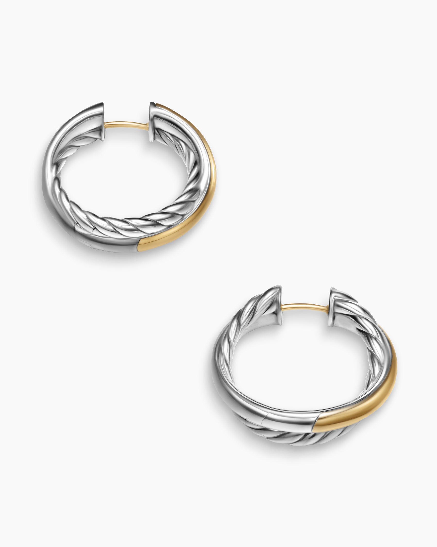 Crossover Hoop Earrings in Sterling Silver with 14K Yellow Gold, 22.3mm - Image 4