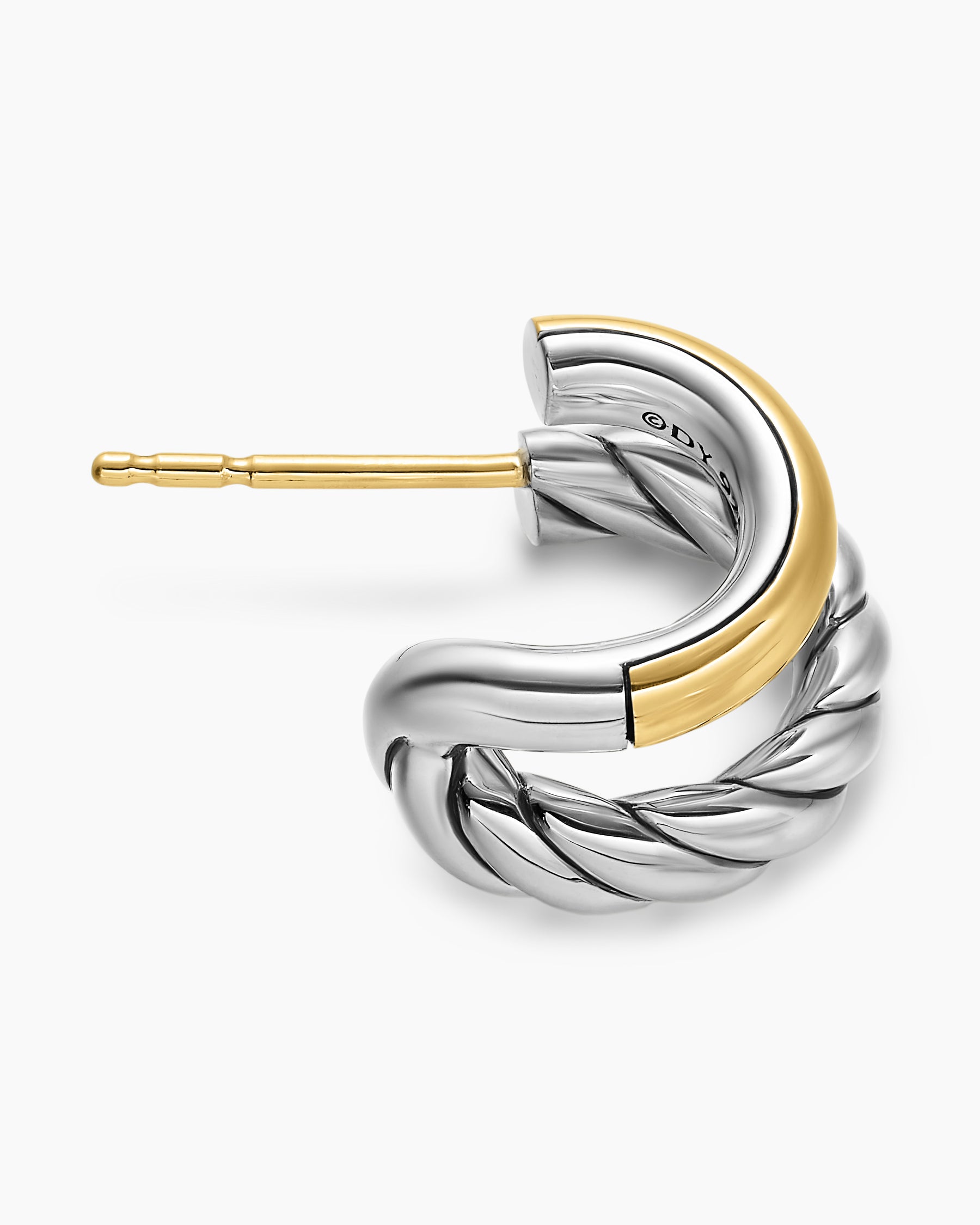 DY Mercer Double Hoop Huggie Earrings in Sterling Silver with 18K Yellow Gold, 13.5mm - Image 3